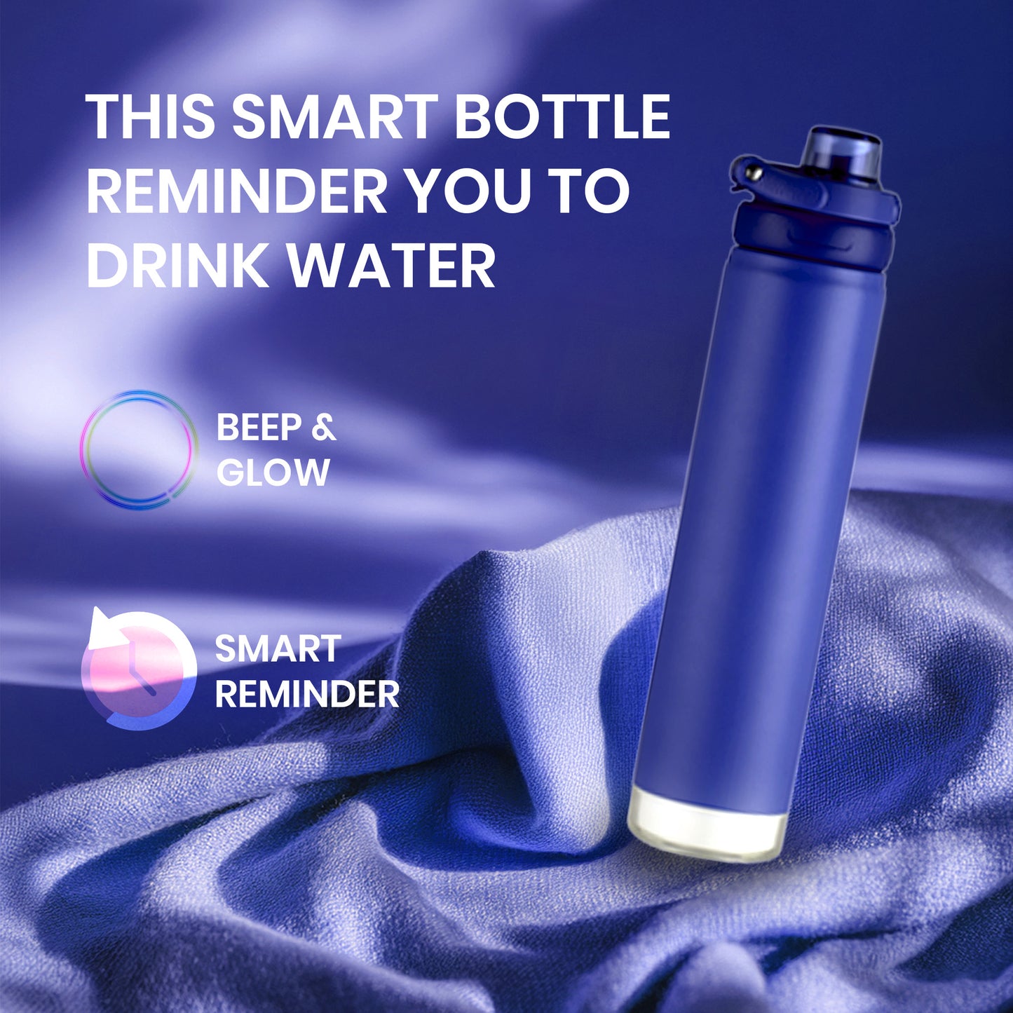 Smart Water Bottle, 800 ml with Beep & Glow Reminder Double Wall Stainless Steel, Hot & Cold Retention, 15-Day Battery