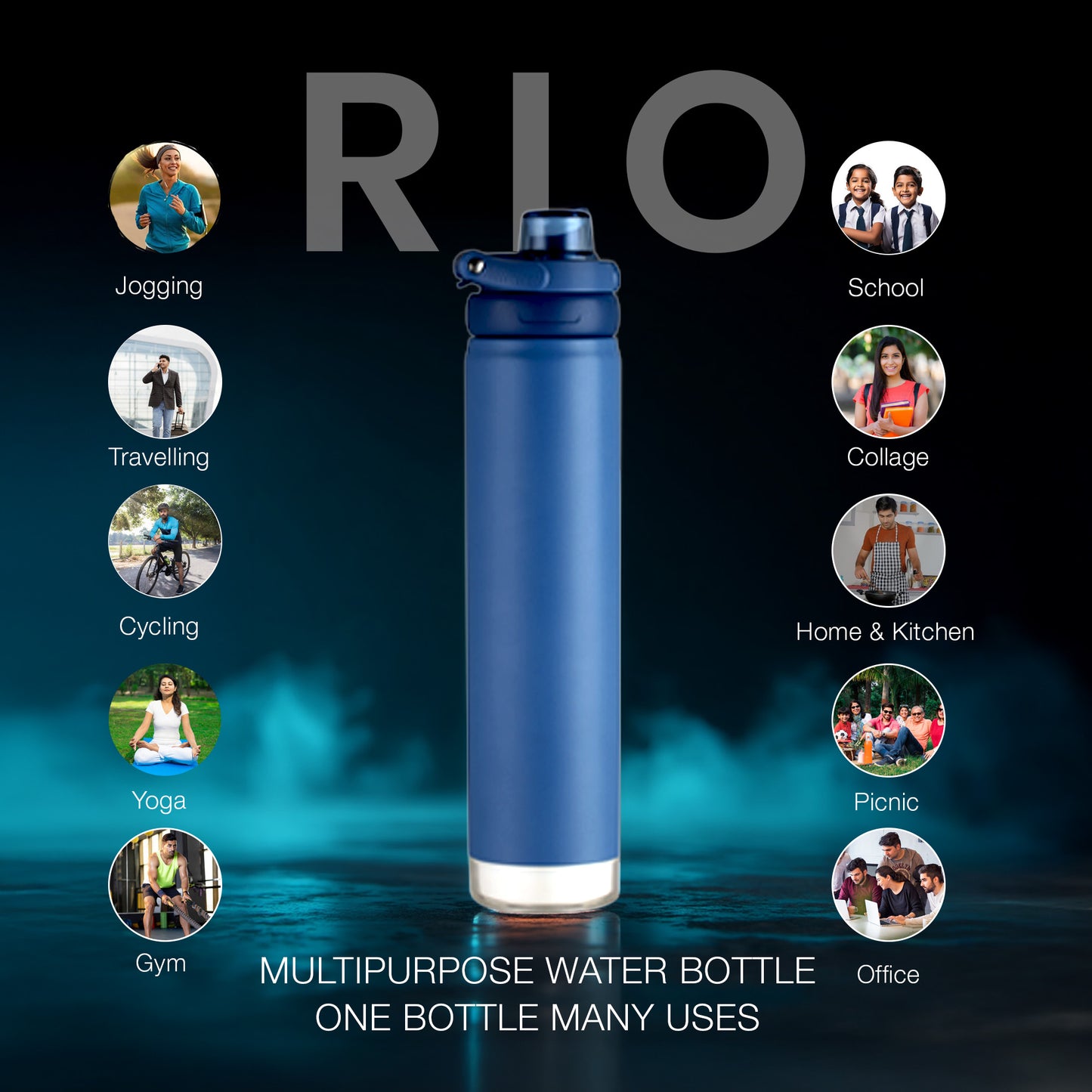 Smart Water Bottle, 800 ml with Beep & Glow Reminder Double Wall Stainless Steel, Hot & Cold Retention, 15-Day Battery