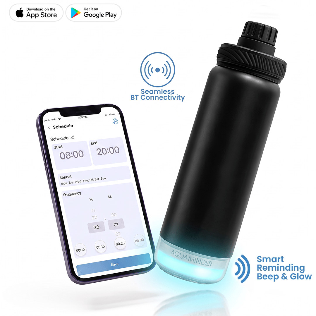 Rhine+ Smart Hydration Bottle | 800ML | Black - AQUAMINDER
