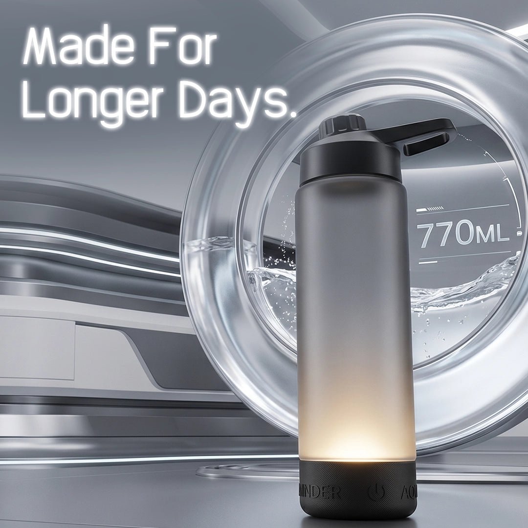 Personalised Volga+ Smart Reminder Led Vacuum Bottle With Chug Lid & Aquaminder APP Connectivity | 770 ml | Black - Cod Not Applicable - AQUAMINDER