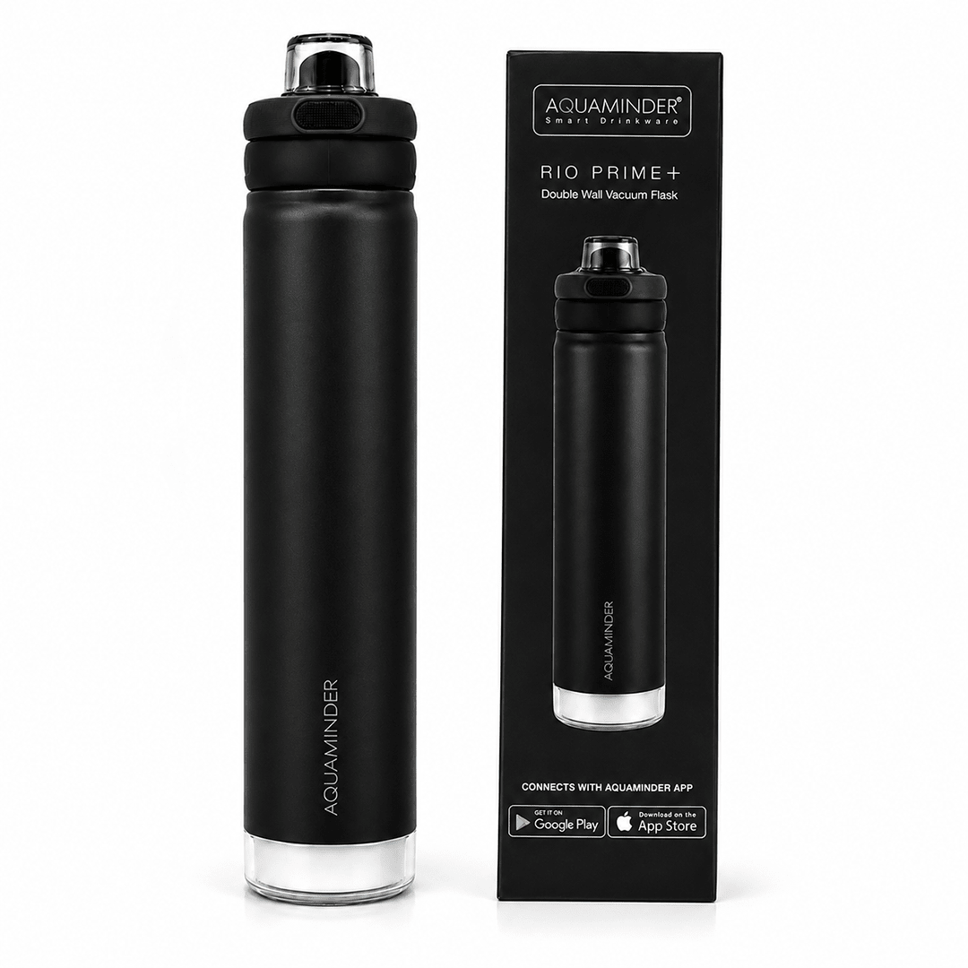 Personalised Rio Prime+ Smart Reminder Beep & Glow Vacuum Bottle with Chug Cap | 700 ml | Hot & Cold Retention | 15-Day Battery | Black - COD Not Applicable - AQUAMINDER