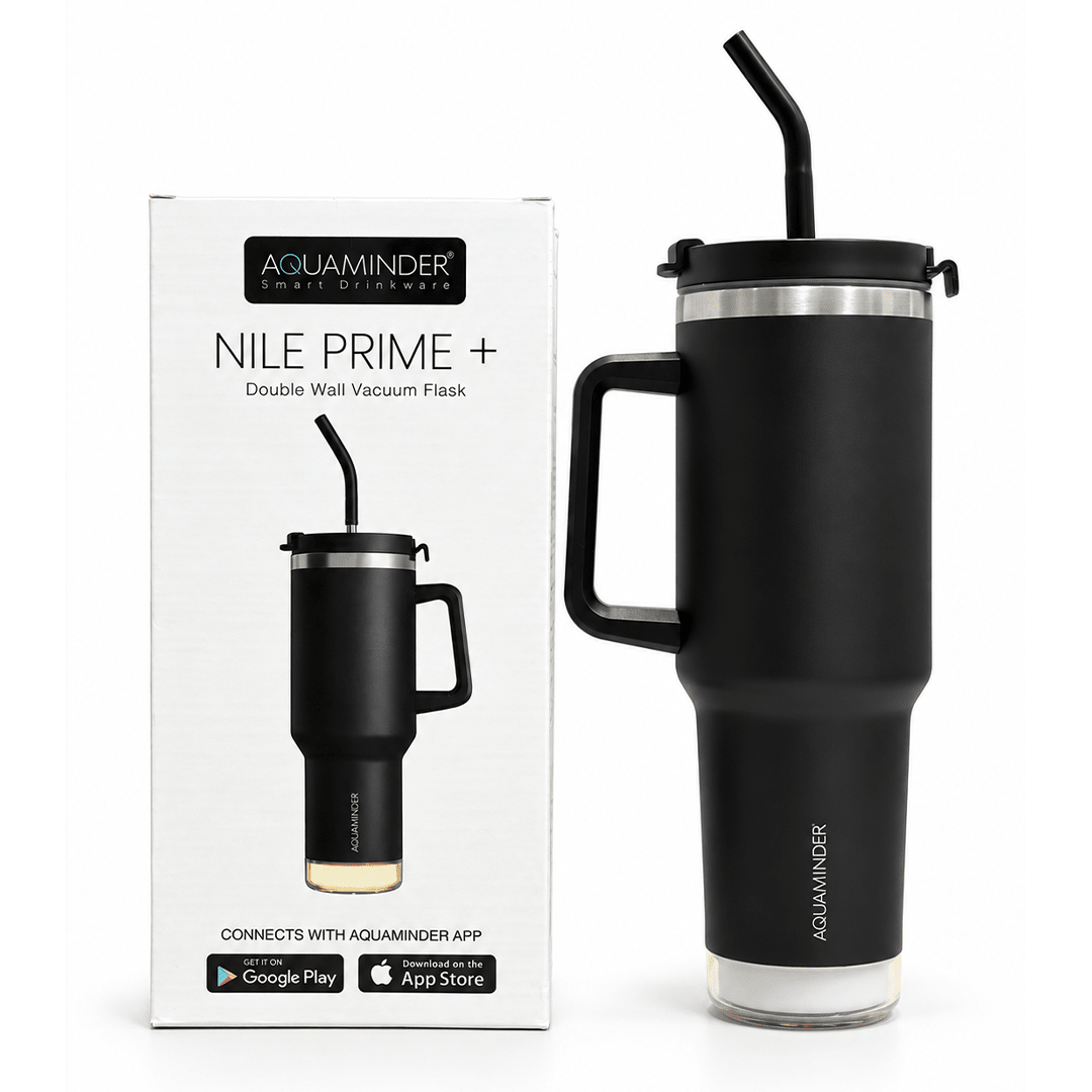 Nile Prime+ Smart Reminder Led Vacuum Tumbler | 1200ML | Black - AQUAMINDER