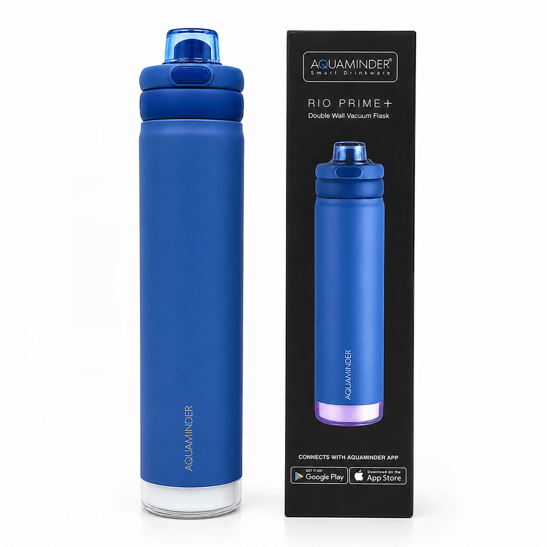 Personalised Rio Prime+ Smart Reminder Beep & Glow Vacuum Bottle with Chug Cap | 700 ml | Hot & Cold Retention | 15-Day Battery | Blue - COD Not Applicable - AQUAMINDER