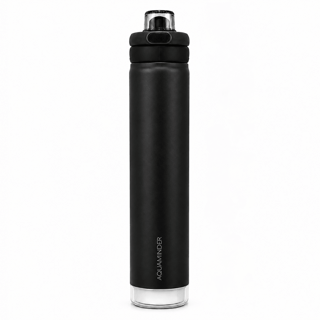 Personalised Rio Prime+ Smart Reminder Beep & Glow Vacuum Bottle with Chug Cap | 700 ml | Hot & Cold Retention | 15-Day Battery | Black - COD Not Applicable - AQUAMINDER