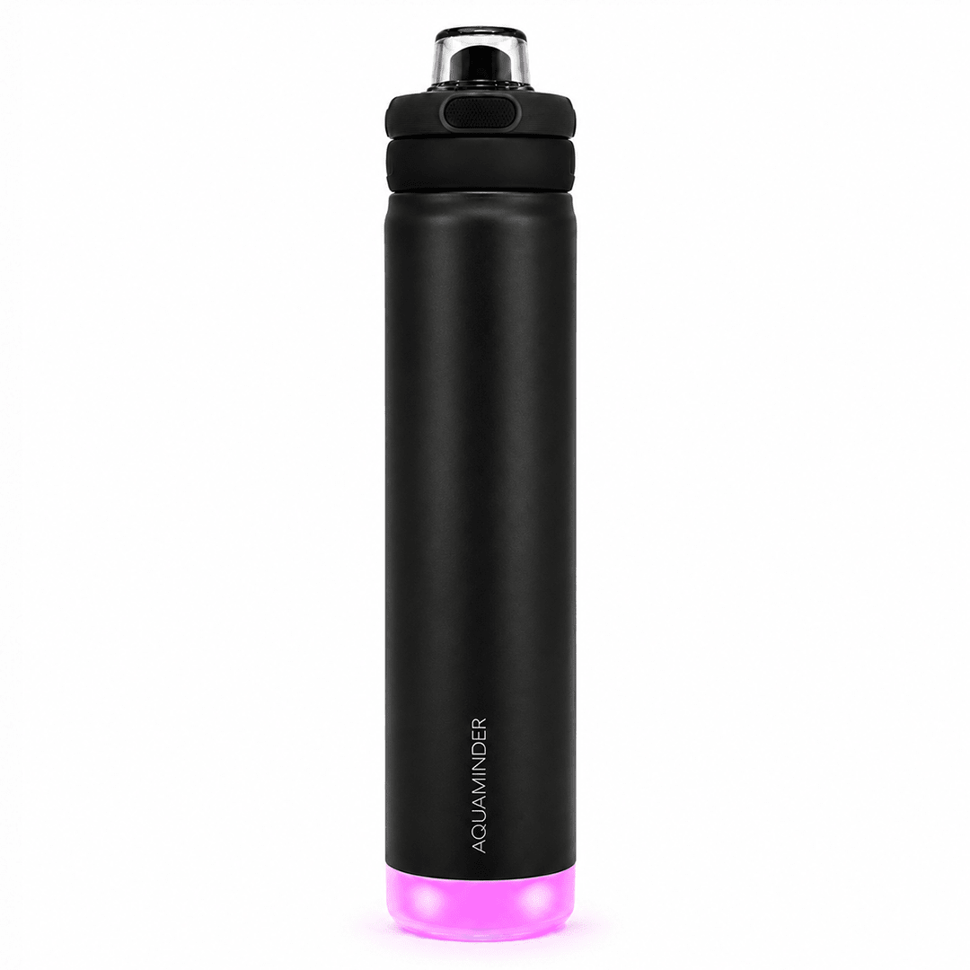 Personalised Rio Prime+ Smart Reminder Beep & Glow Vacuum Bottle with Chug Cap | 700 ml | Hot & Cold Retention | 15-Day Battery | Black - COD Not Applicable - AQUAMINDER