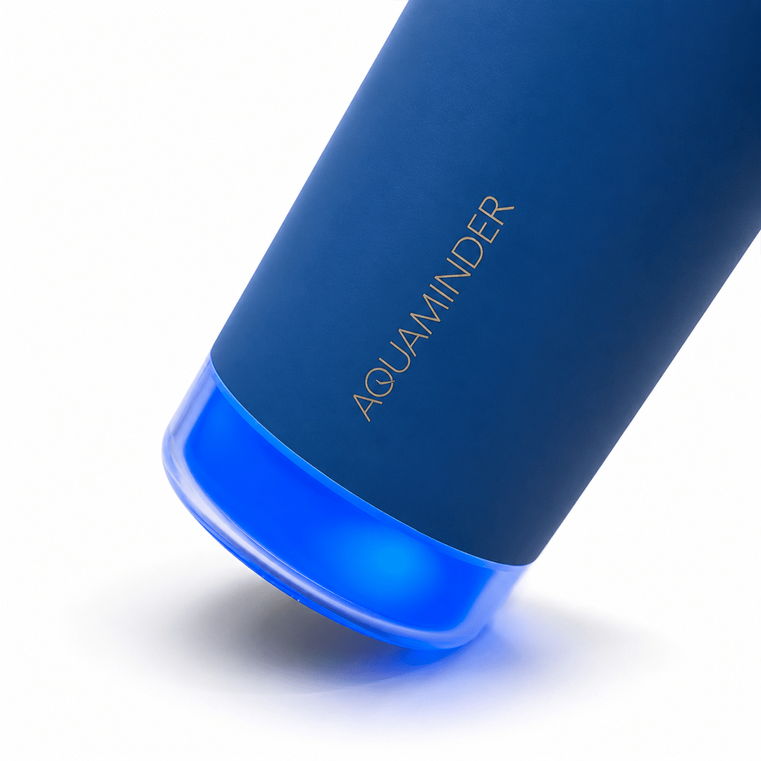 Personalised Rio Prime+ Smart Reminder Beep & Glow Vacuum Bottle with Chug Cap | 700 ml | Hot & Cold Retention | 15-Day Battery | Blue - COD Not Applicable - AQUAMINDER