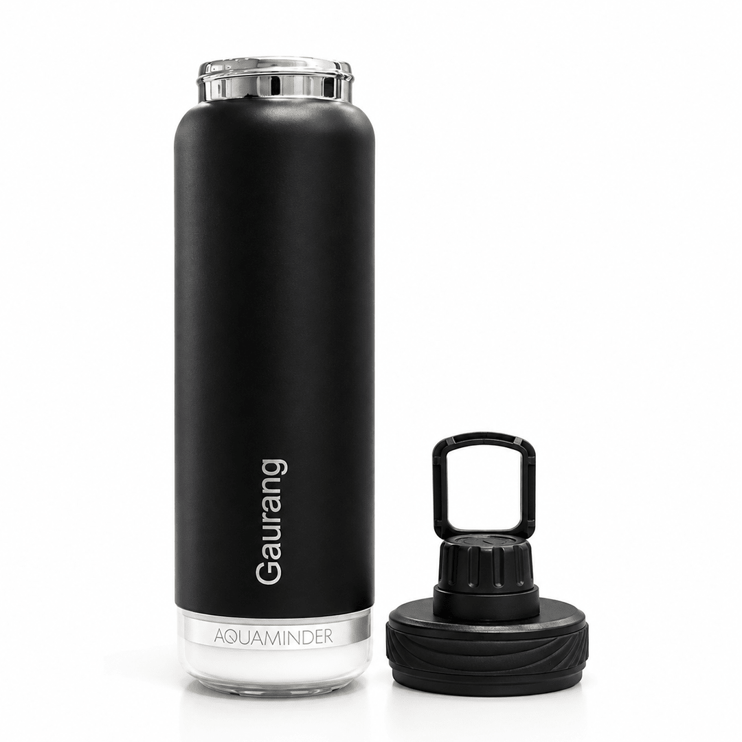 Personalised Rhine+ Smart Hydration Bottle | 800ML | Black - AQUAMINDER