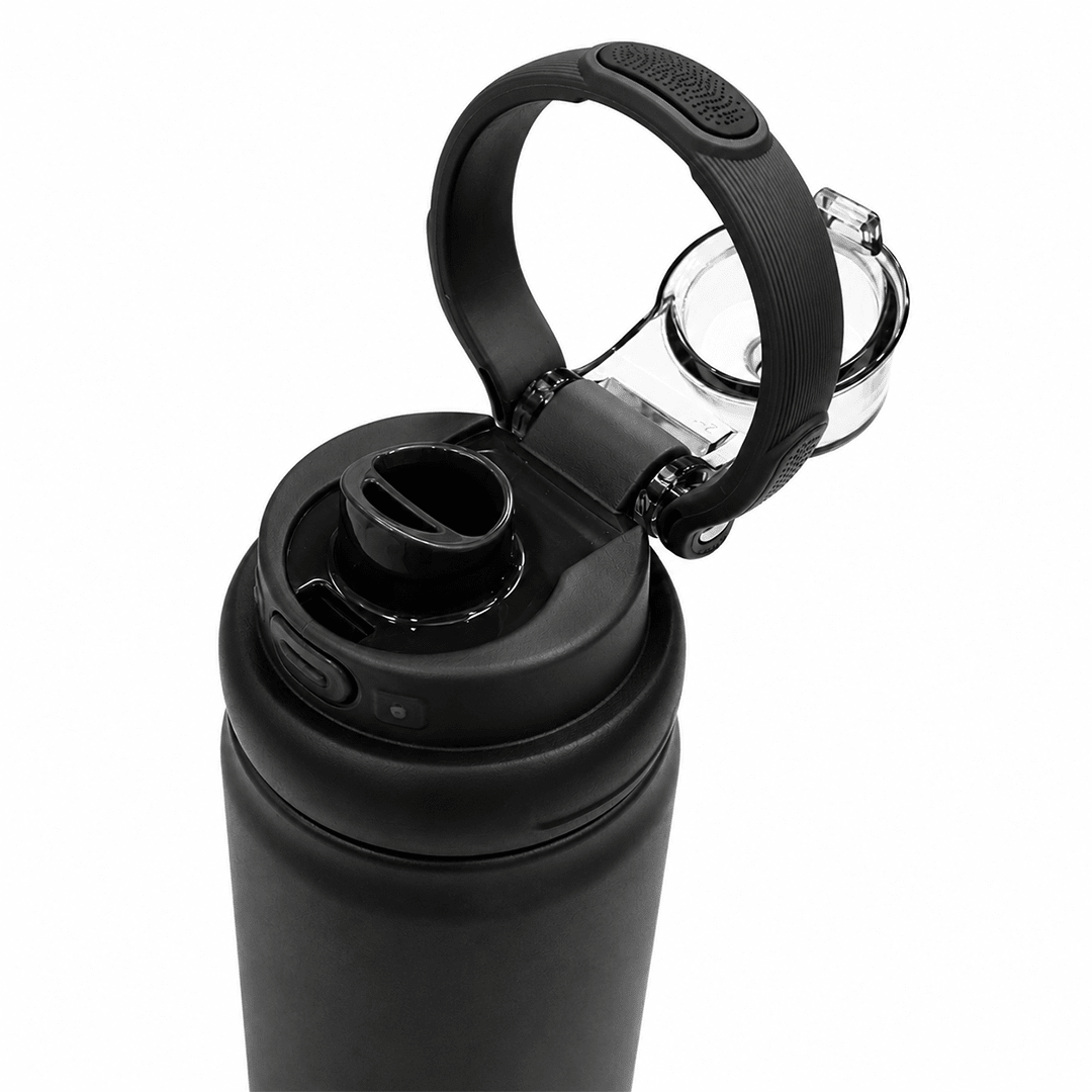 Personalised Rio Prime+ Smart Reminder Beep & Glow Vacuum Bottle with Chug Cap | 700 ml | Hot & Cold Retention | 15-Day Battery | Black - COD Not Applicable - AQUAMINDER