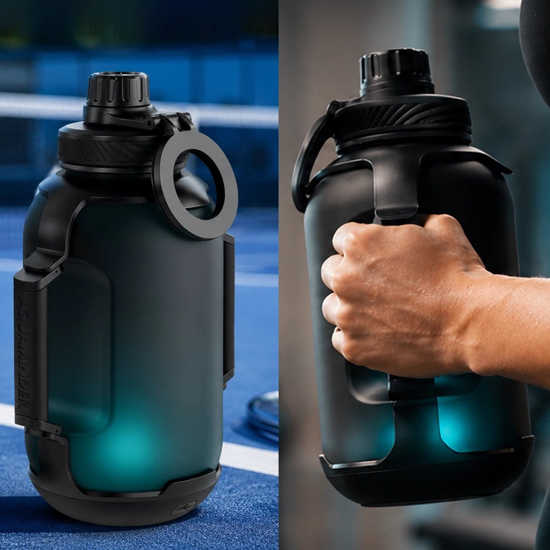 Congo Prime+ Smart Reminder Bottle with Chug Cap, Magnetic Phone Holder & Aquaminder APP Connectivity | 1300ml | Black - AQUAMINDER