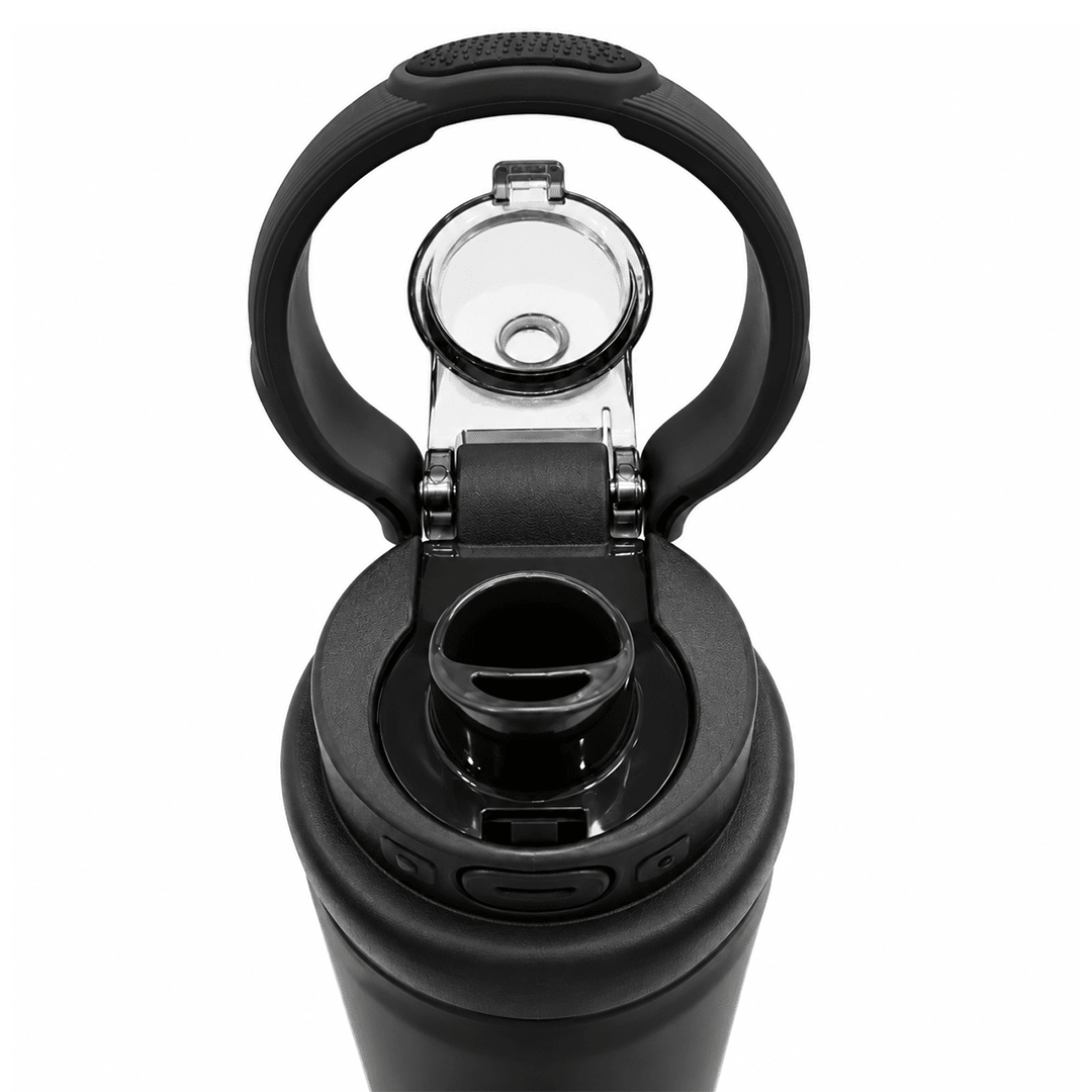 Personalised Rio Prime+ Smart Reminder Beep & Glow Vacuum Bottle with Chug Cap | 700 ml | Hot & Cold Retention | 15-Day Battery | Black - COD Not Applicable - AQUAMINDER