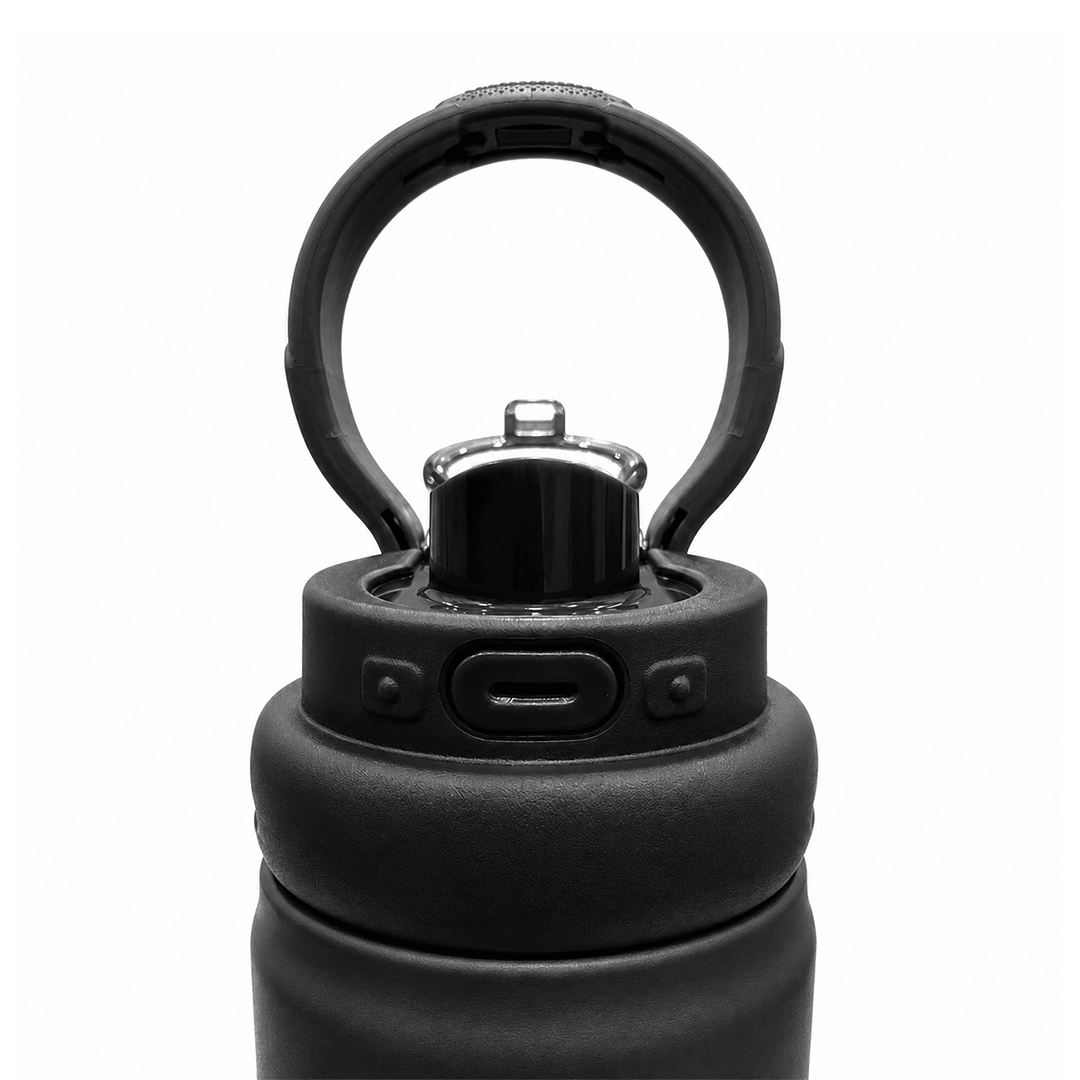 Personalised Rio Prime+ Smart Reminder Beep & Glow Vacuum Bottle with Chug Cap | 700 ml | Hot & Cold Retention | 15-Day Battery | Black - COD Not Applicable - AQUAMINDER