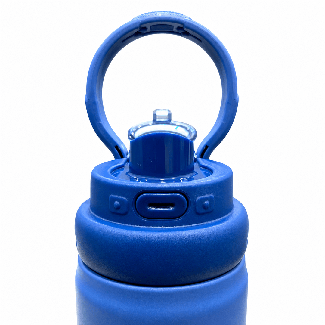 Personalised Rio Prime+ Smart Reminder Beep & Glow Vacuum Bottle with Chug Cap | 700 ml | Hot & Cold Retention | 15-Day Battery | Blue - COD Not Applicable - AQUAMINDER