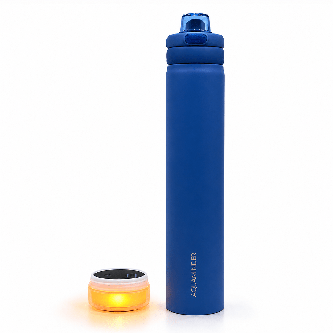Personalised Rio Prime+ Smart Reminder Beep & Glow Vacuum Bottle with Chug Cap | 700 ml | Hot & Cold Retention | 15-Day Battery | Blue - COD Not Applicable - AQUAMINDER