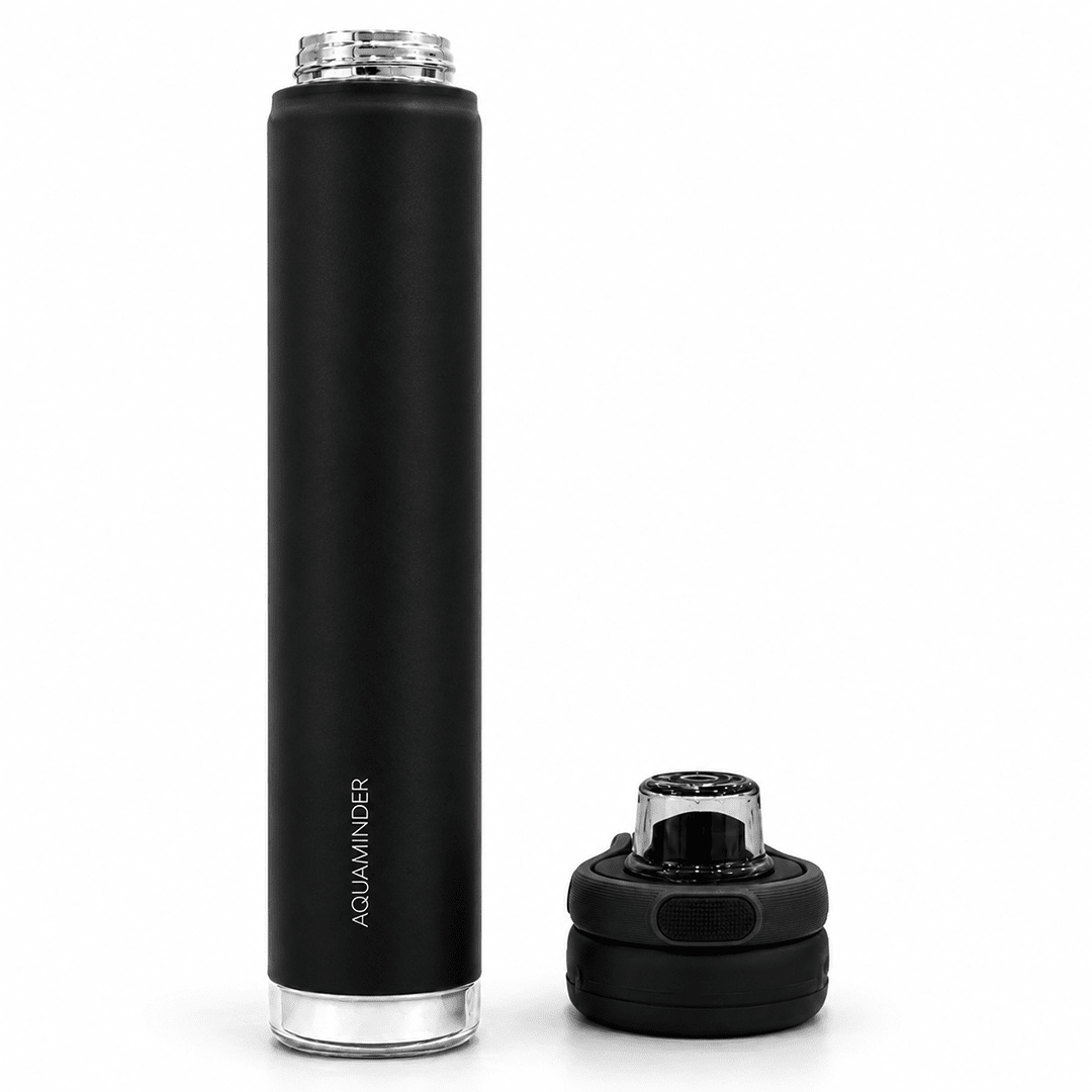 Personalised Rio Prime+ Smart Reminder Beep & Glow Vacuum Bottle with Chug Cap | 700 ml | Hot & Cold Retention | 15-Day Battery | Black - COD Not Applicable - AQUAMINDER