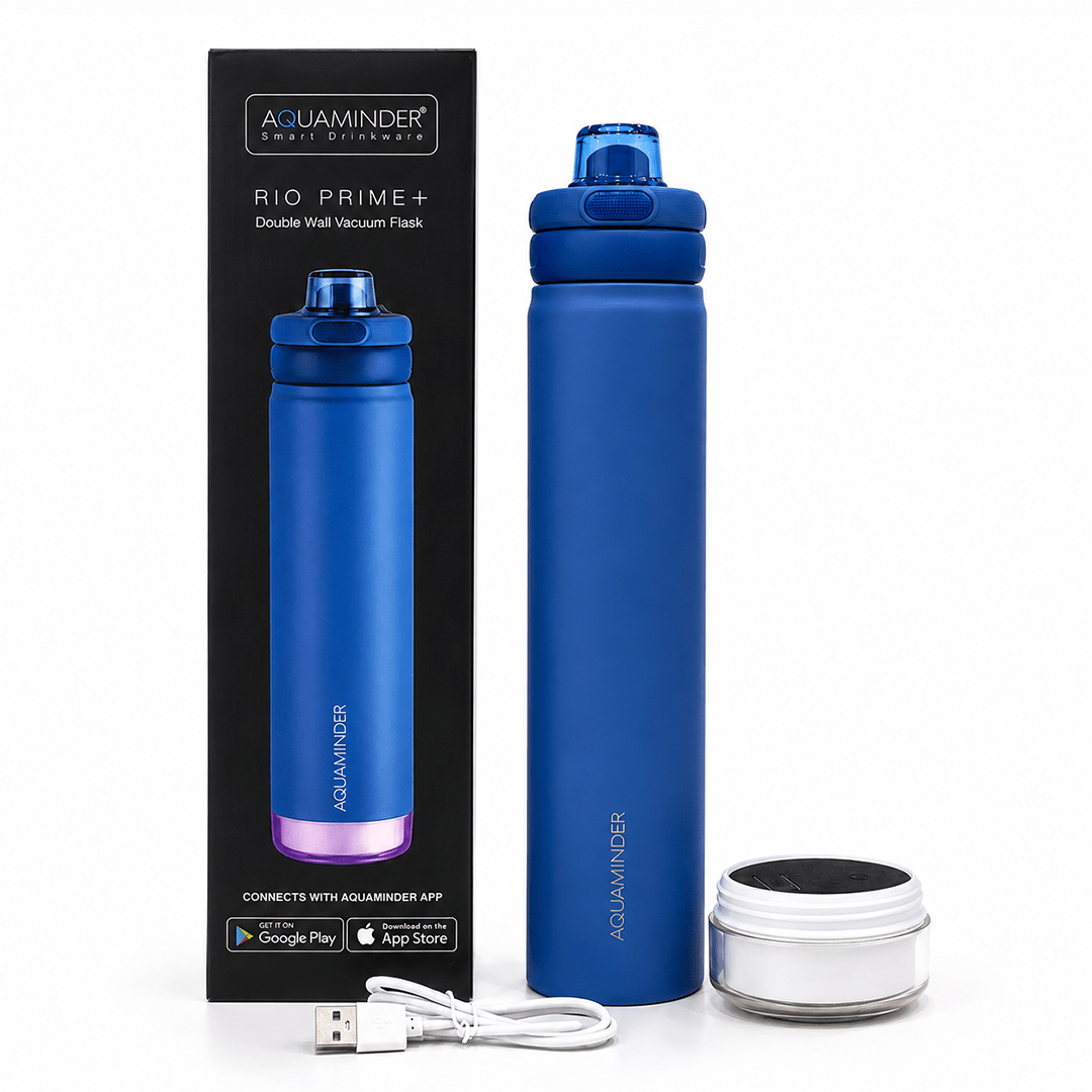 Personalised Rio Prime+ Smart Reminder Beep & Glow Vacuum Bottle with Chug Cap | 700 ml | Hot & Cold Retention | 15-Day Battery | Blue - COD Not Applicable - AQUAMINDER