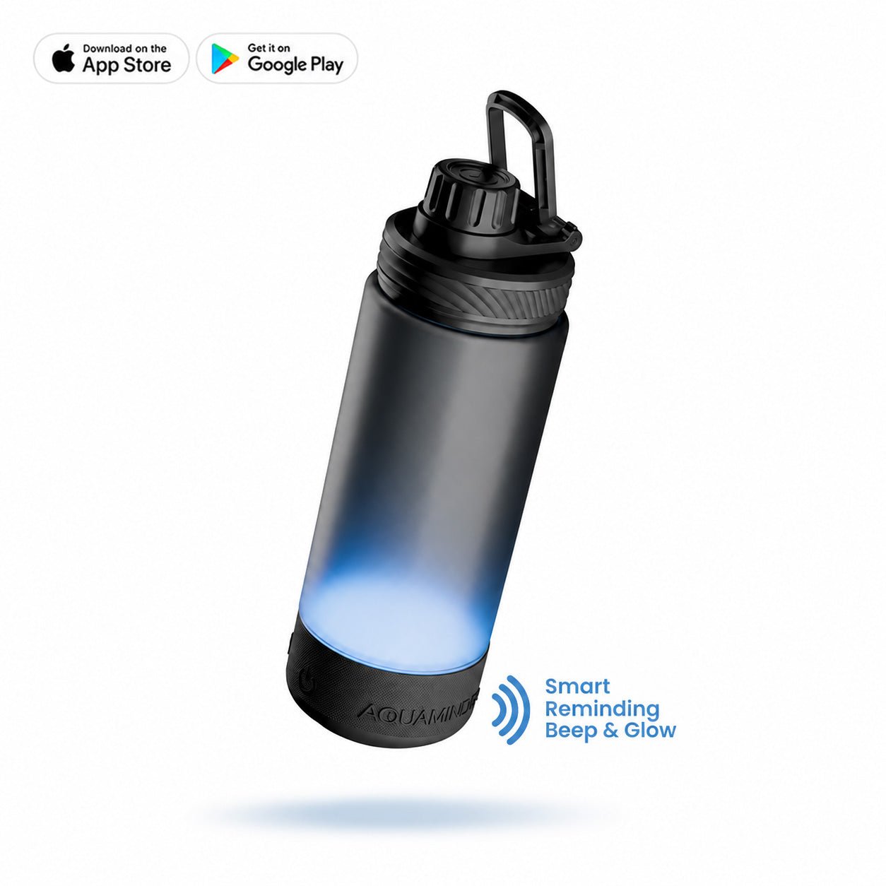 Hudson Smart Reminder Bottle with Chug Cap, Phone Holder | 600ml | Black - AQUAMINDER