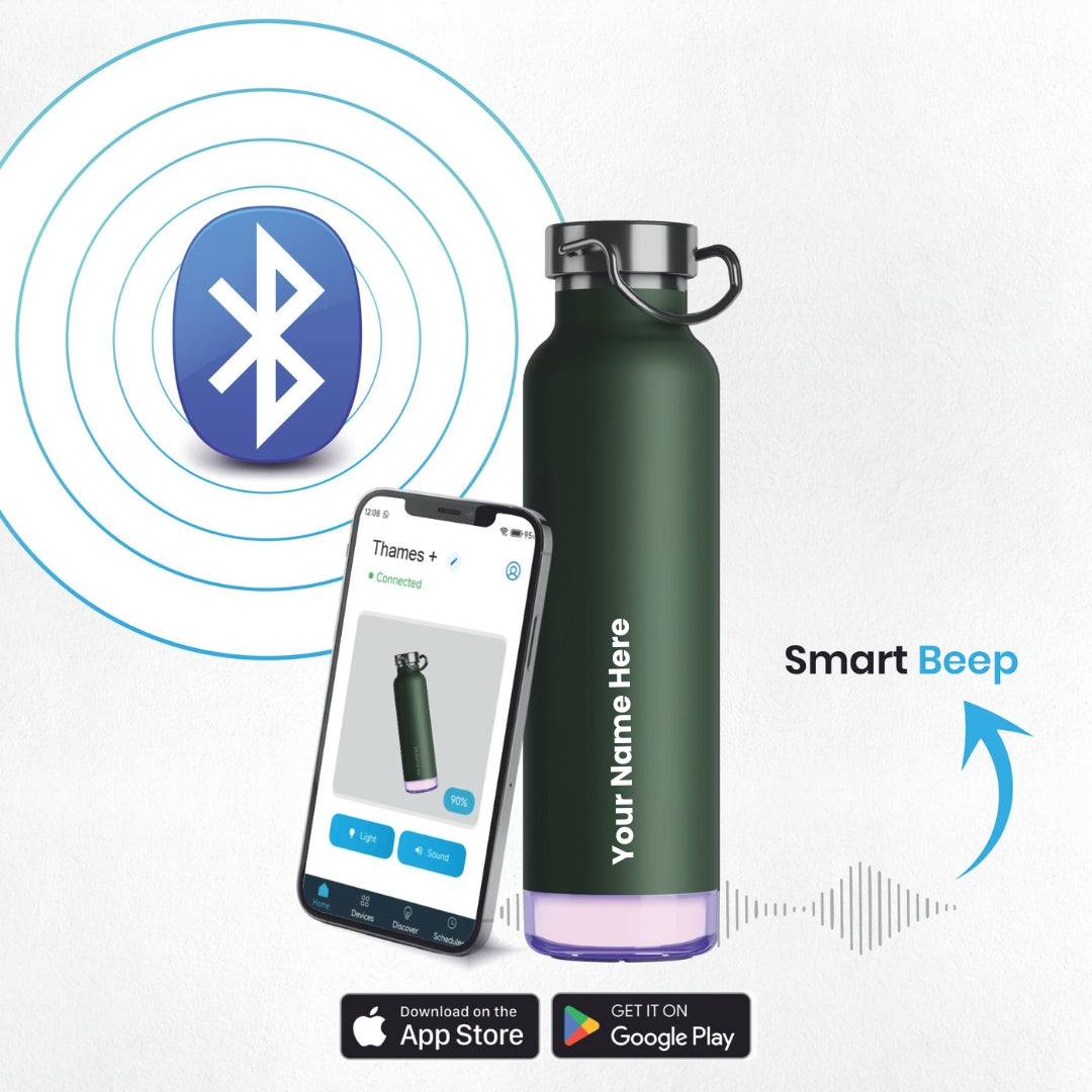 Personalised Thames+ Smart Reminder Led Vacuum Bottle & Aquaminder APP Connectivity | 600 ml | Olive - COD Not Applicable