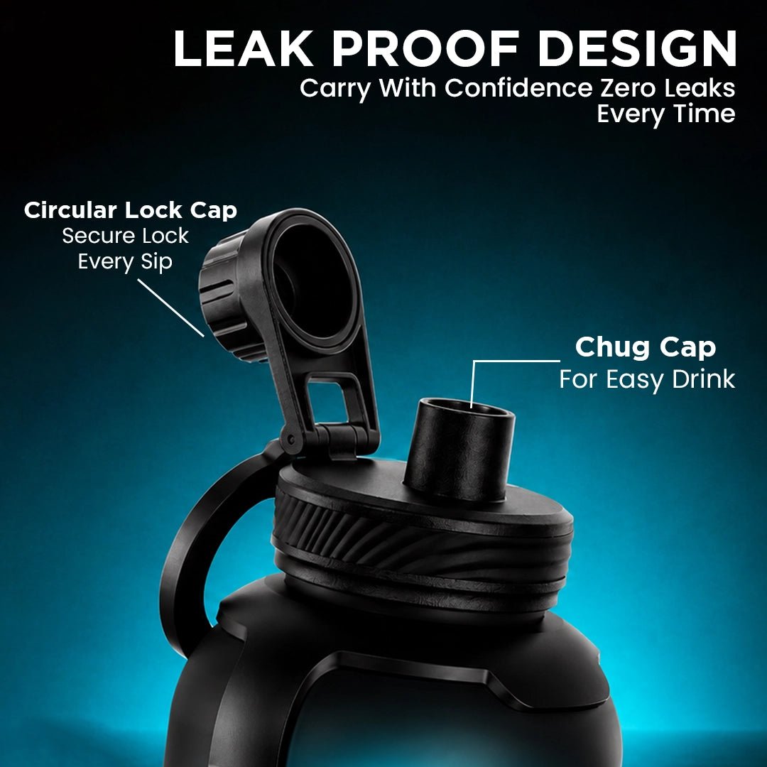 Congo Prime+ Smart Reminder Bottle with Chug Cap, Magnetic Phone Holder & Aquaminder APP Connectivity | 1300ml | Black - AQUAMINDER