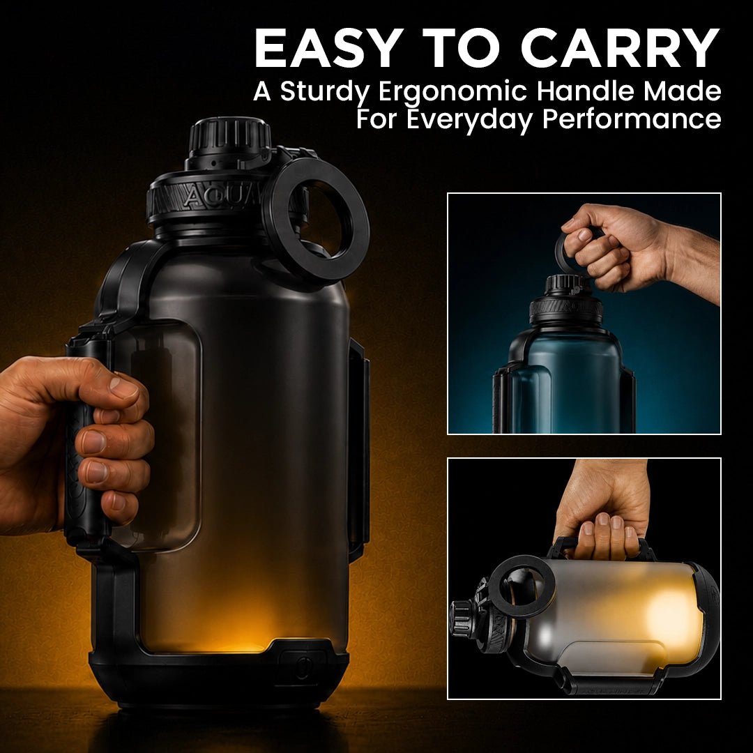Congo Prime+ Smart Reminder Bottle with Chug Cap, Magnetic Phone Holder & Aquaminder APP Connectivity | 1300ml | Black - AQUAMINDER