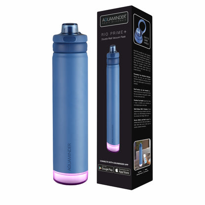 Rio Prime +Smart Water Bottle, 700 ml with Beep & Glow Reminder Double Wall Stainless Steel, Hot & Cold Retention, 15-Day Battery