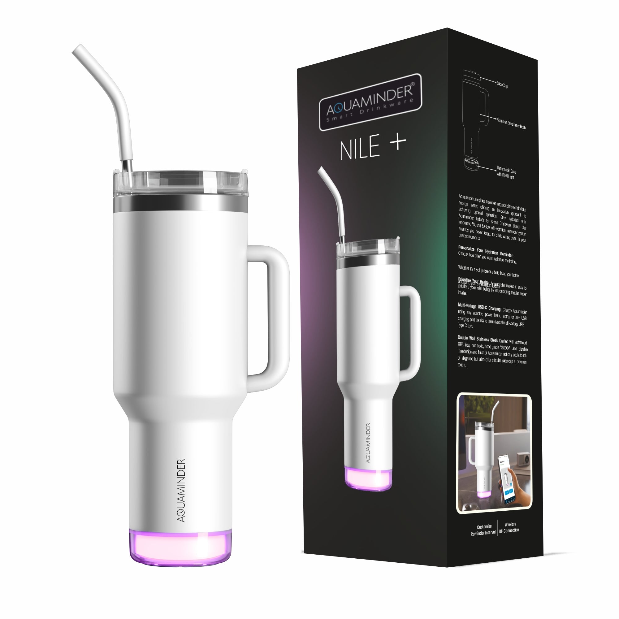 Nile Go+ Smart Tumbler with Sipper Cap Leak Proof 800ml with App ...