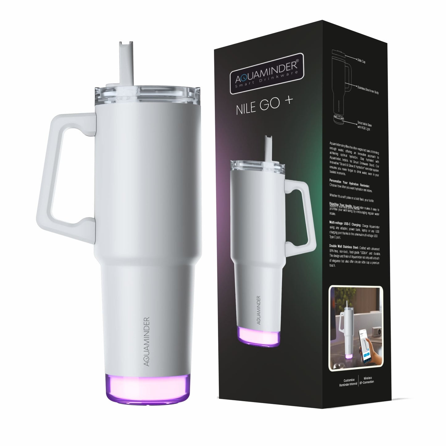 Nile Go+  Smart Tumbler with Sipper Cap  Leak Proof 800ml with App Connectivity