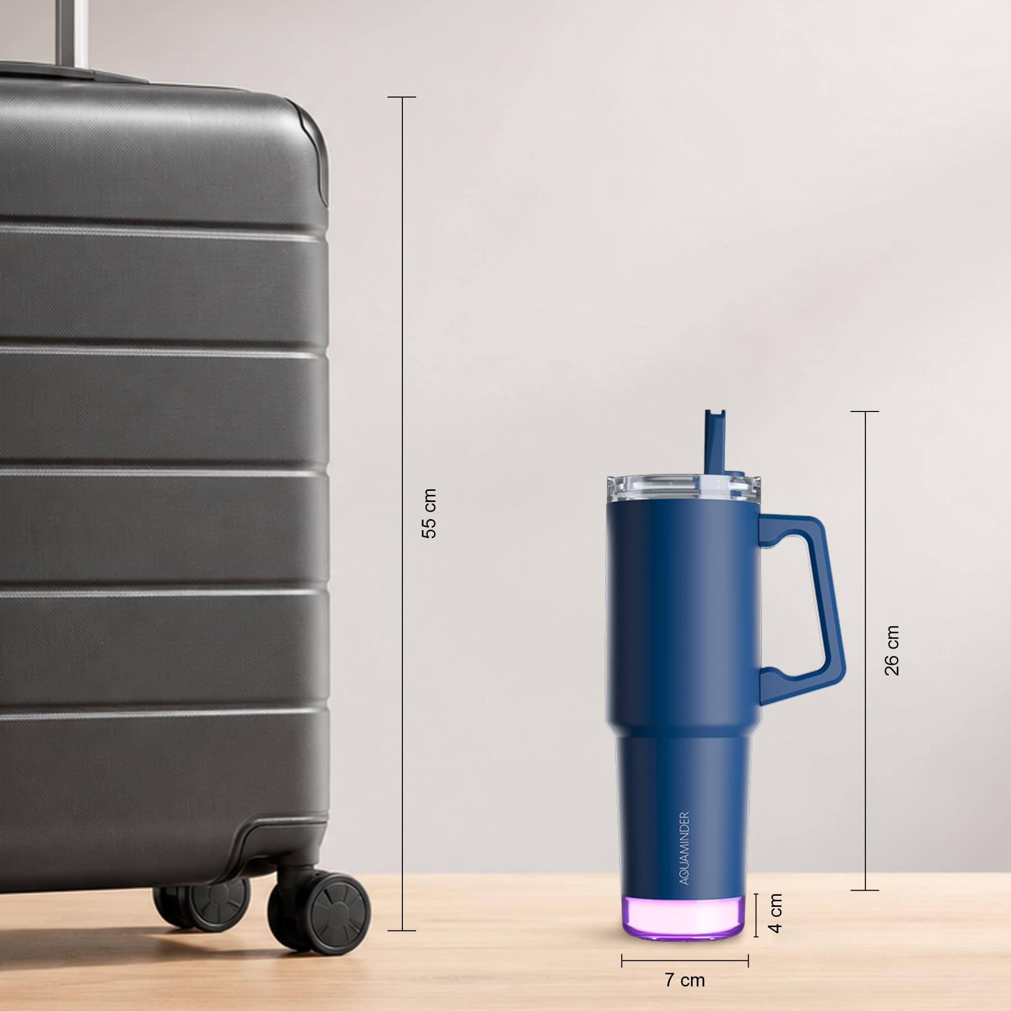Nile Go+ Smart Reminder Led Vacuum Tumbler with Sipper Cap & Aquaminder APP Connectivity | 800ML | Blue