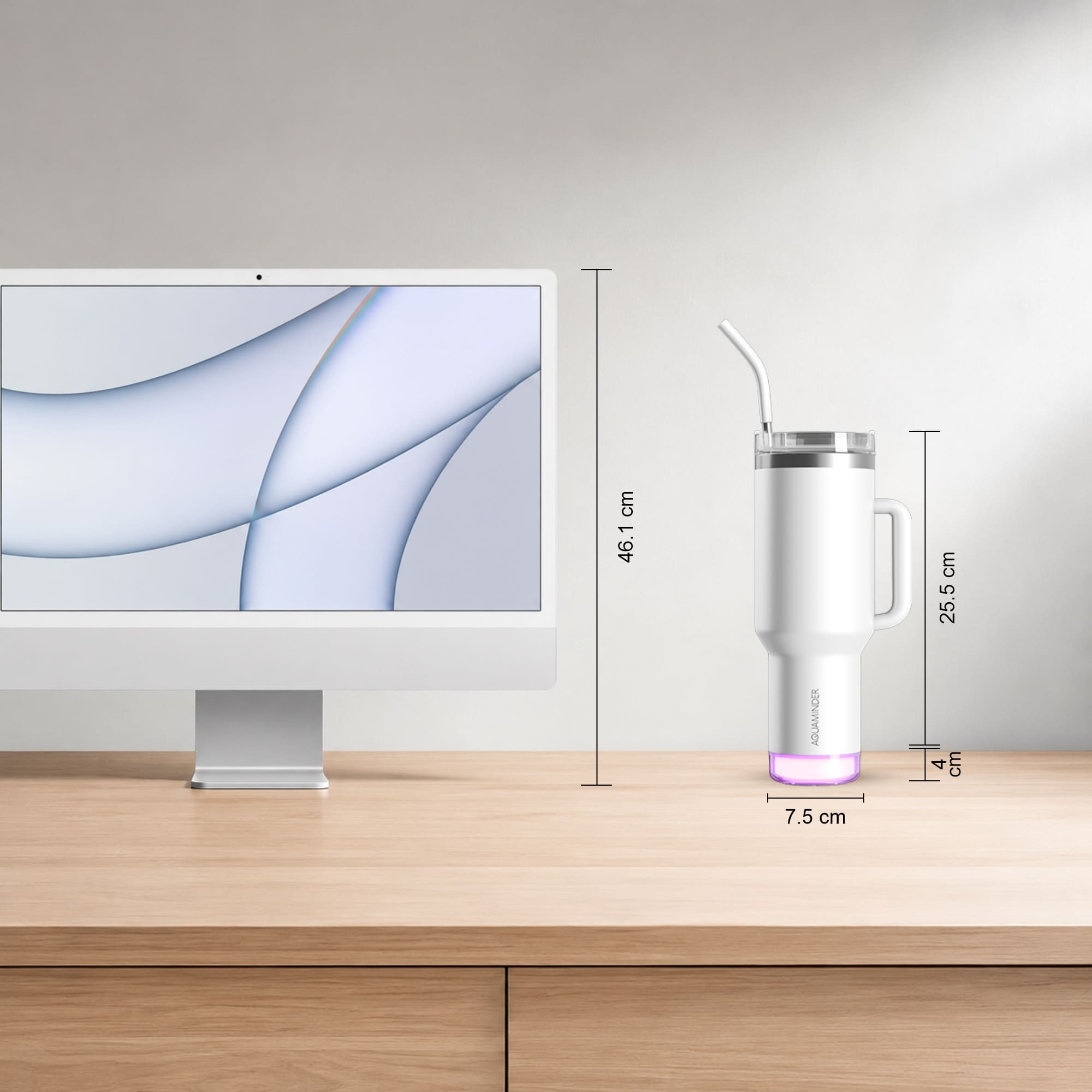Personalised Nile+ Smart Reminder Led Vacuum Tumbler with Sipper Cap, Straw & Aquaminder APP Connectivity | 1200ML | White - COD Not Applicable - AQUAMINDER
