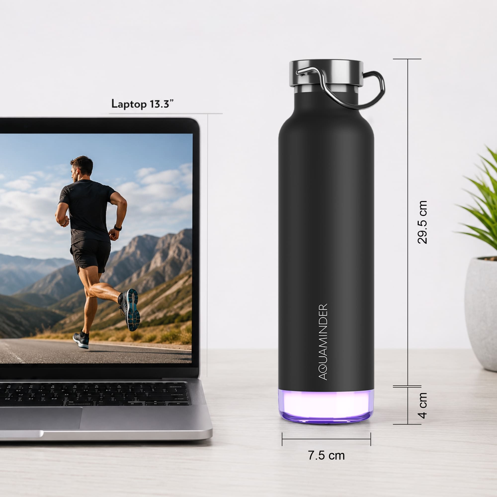Personalised Thames+ Smart Reminder Led Vacuum Bottle & Aquaminder APP Connectivity | 600 ml | Black - COD Not Applicable - AQUAMINDER