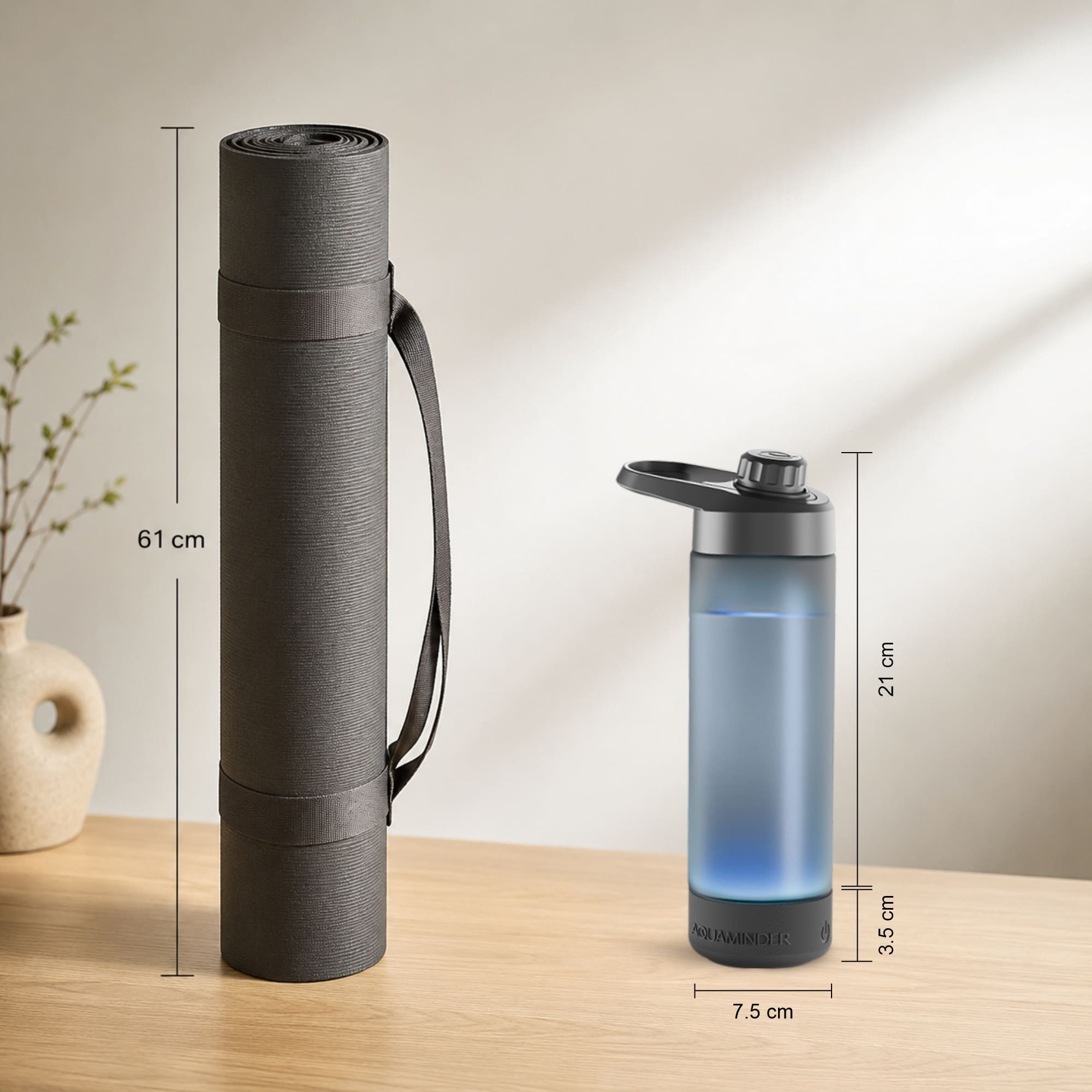 Volga+ Smart Reminder Led Vacuum Bottle With Chug Lid & Aquaminder APP Connectivity | 770 ml | Black