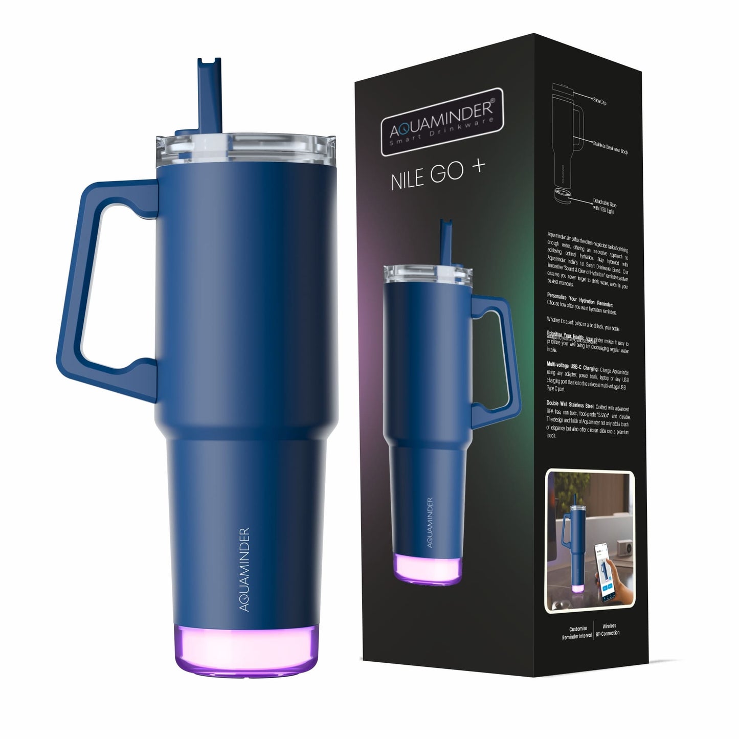 Nile Go+  Smart Tumbler with Sipper Cap  Leak Proof 800ml with App Connectivity