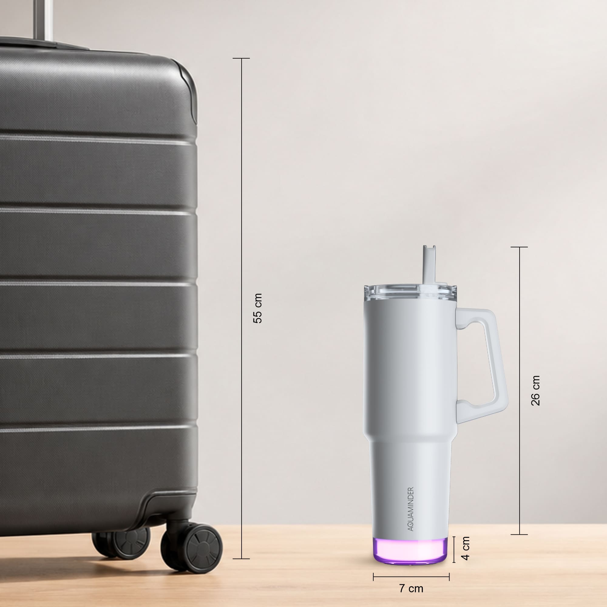 Personalised Nile Go+ Smart Reminder Led Vacuum Tumbler with Sipper Cap & Aquaminder APP Connectivity | 800ML | White - COD Not Applicable - AQUAMINDER