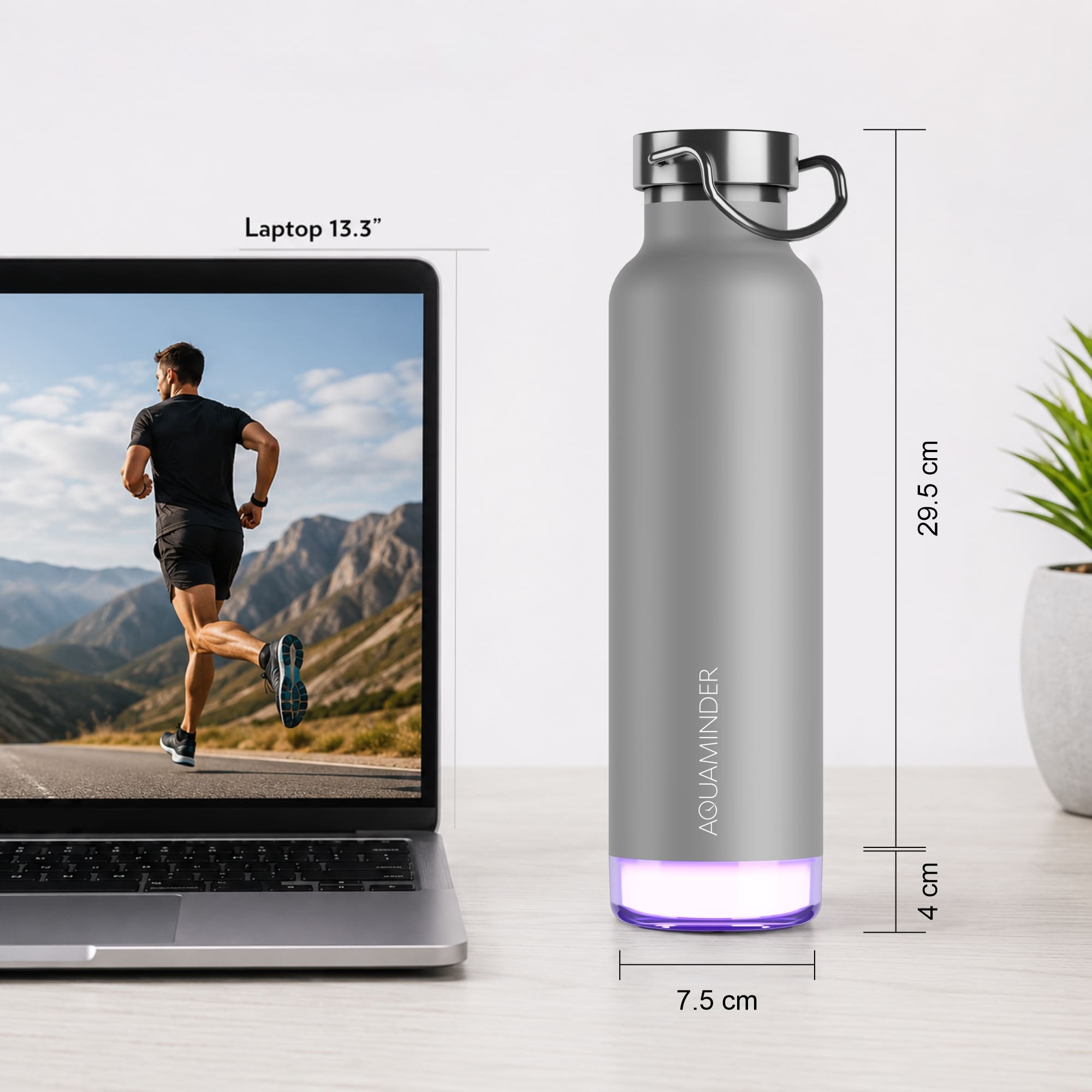 Personalised Thames+ Smart Reminder Led Vacuum Bottle & Aquaminder APP Connectivity | 600 ml | Grey - COD Not Applicable - AQUAMINDER