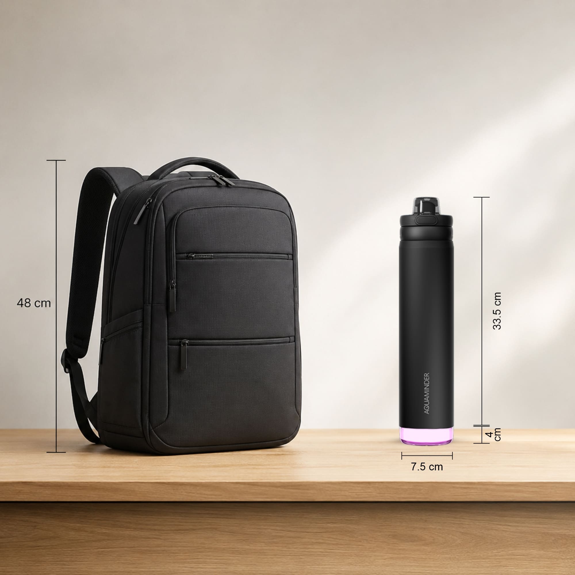 Personalised Rio Prime+ Smart Reminder Beep & Glow Vacuum Bottle with Chug Cap | 700 ml | Hot & Cold Retention | 15-Day Battery | Black - COD Not Applicable - AQUAMINDER