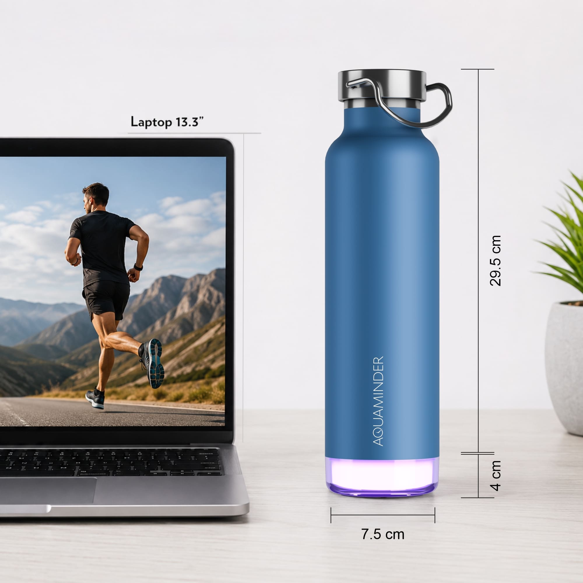 Personalised Thames+ Smart Reminder Led Vacuum Bottle & Aquaminder APP Connectivity | 600 ml | Blue - COD Not Applicable - AQUAMINDER