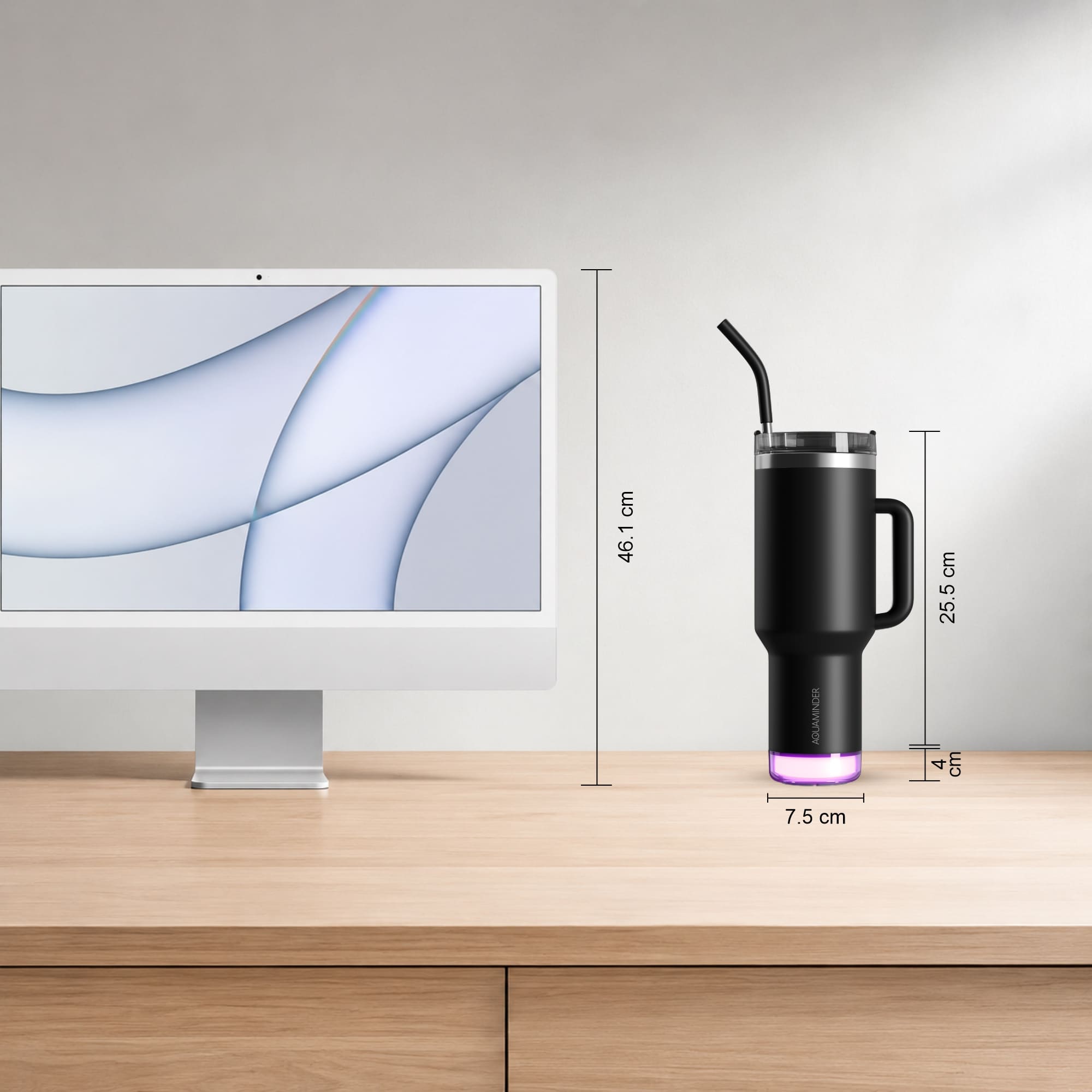 Personalised Nile+ Smart Reminder Led Vacuum Tumbler with Sipper Cap, Straw & Aquaminder APP Connectivity | 1200ML | Black - COD Not Applicable - AQUAMINDER