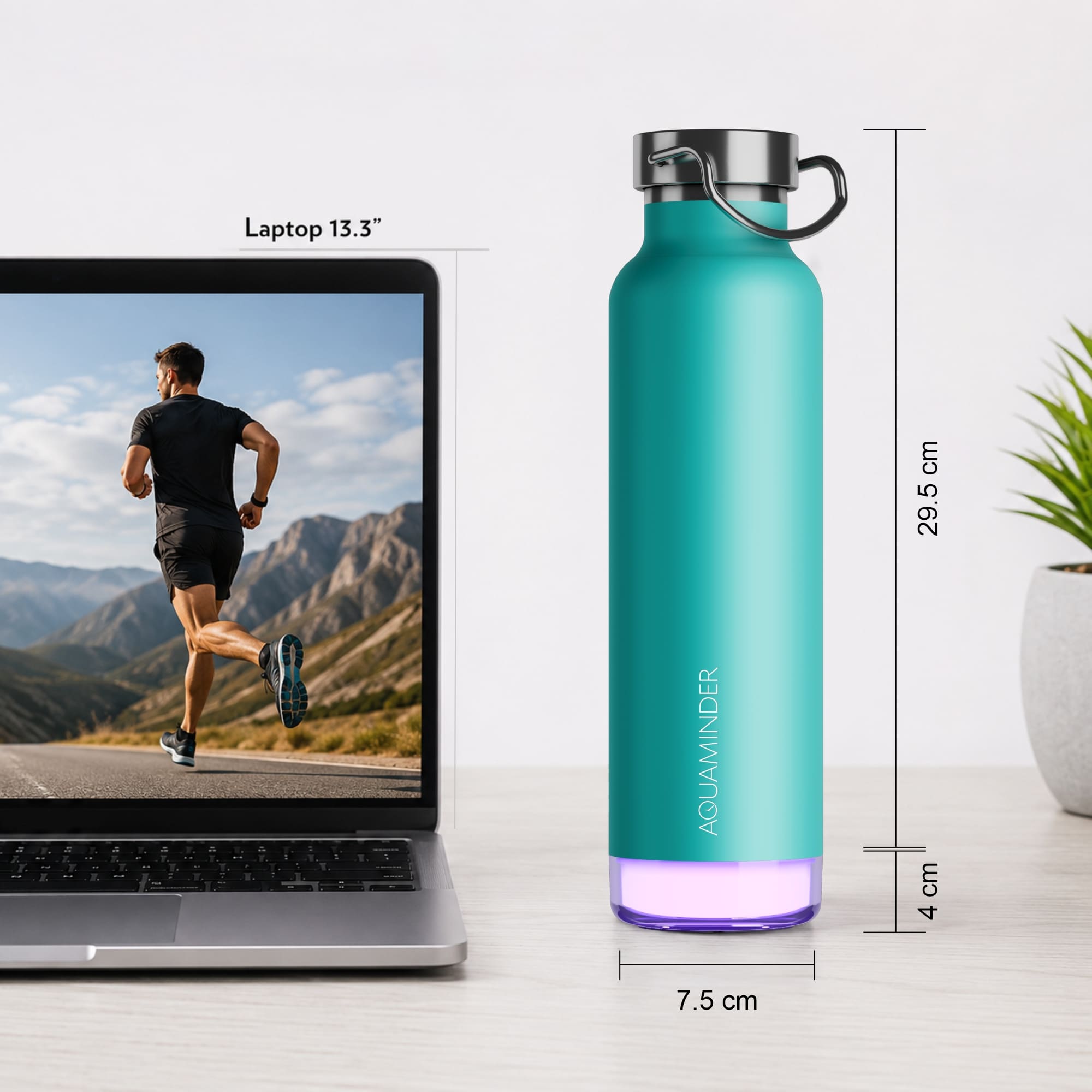 Personalised Thames+ Smart Reminder Led Vacuum Bottle & Aquaminder APP Connectivity | 600 ml | Teal - COD Not Applicable - AQUAMINDER