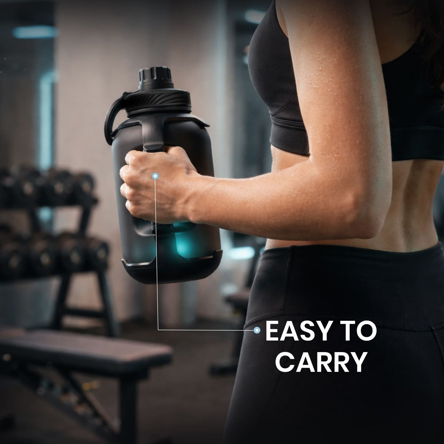 Smart Water Bottle - 1300ml Hydration Tracker with Glow Reminder, Bluetooth App, with Magnetic Phone Holder, Congo Prime+ - AQUAMINDER