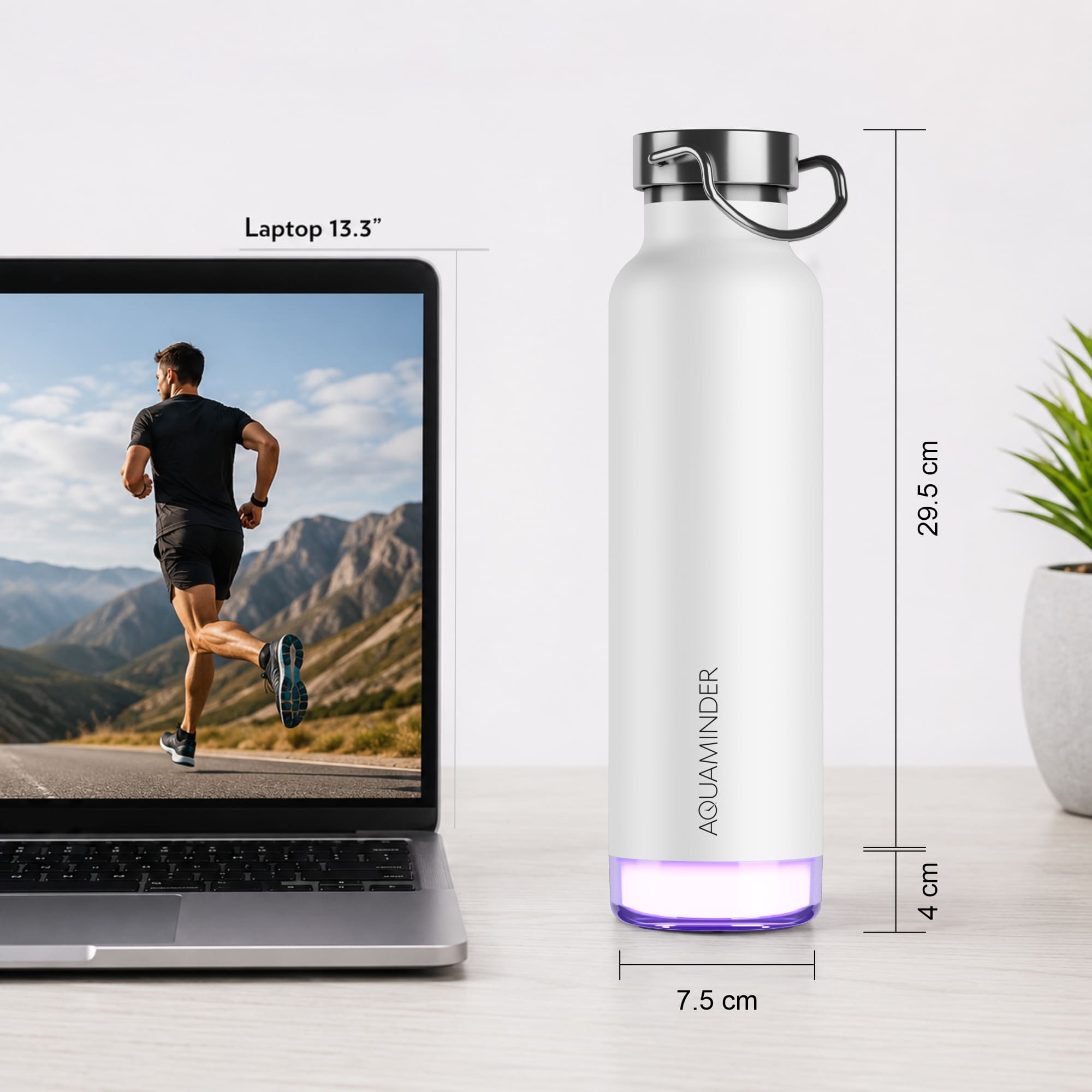 Personalised Thames+ Smart Reminder Led Vacuum Bottle & Aquaminder APP Connectivity | 600 ml | White - COD Not Applicable - AQUAMINDER