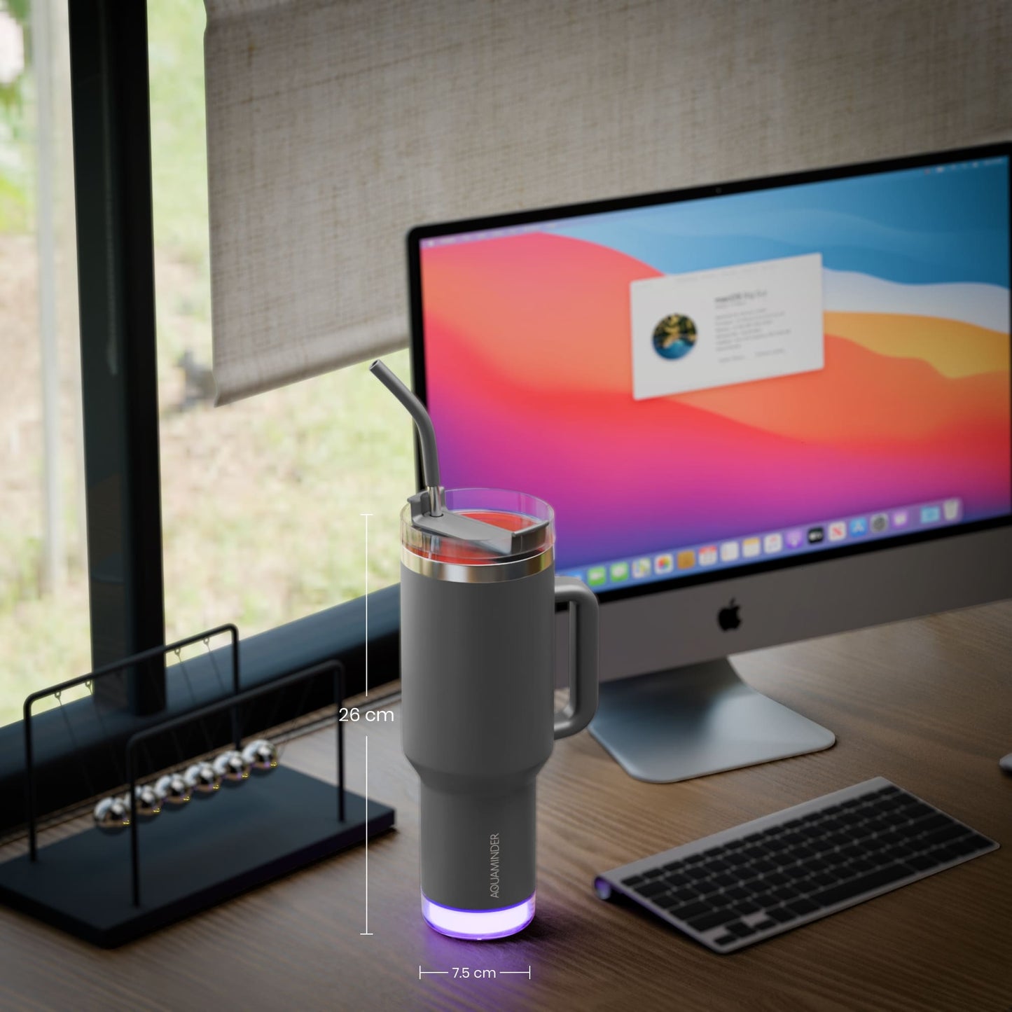 Nile+ Stainless Steel Tumbler with Handle, Straw & Lid 1.2 Litre SS304 Material with App Connectivity - AQUAMINDER