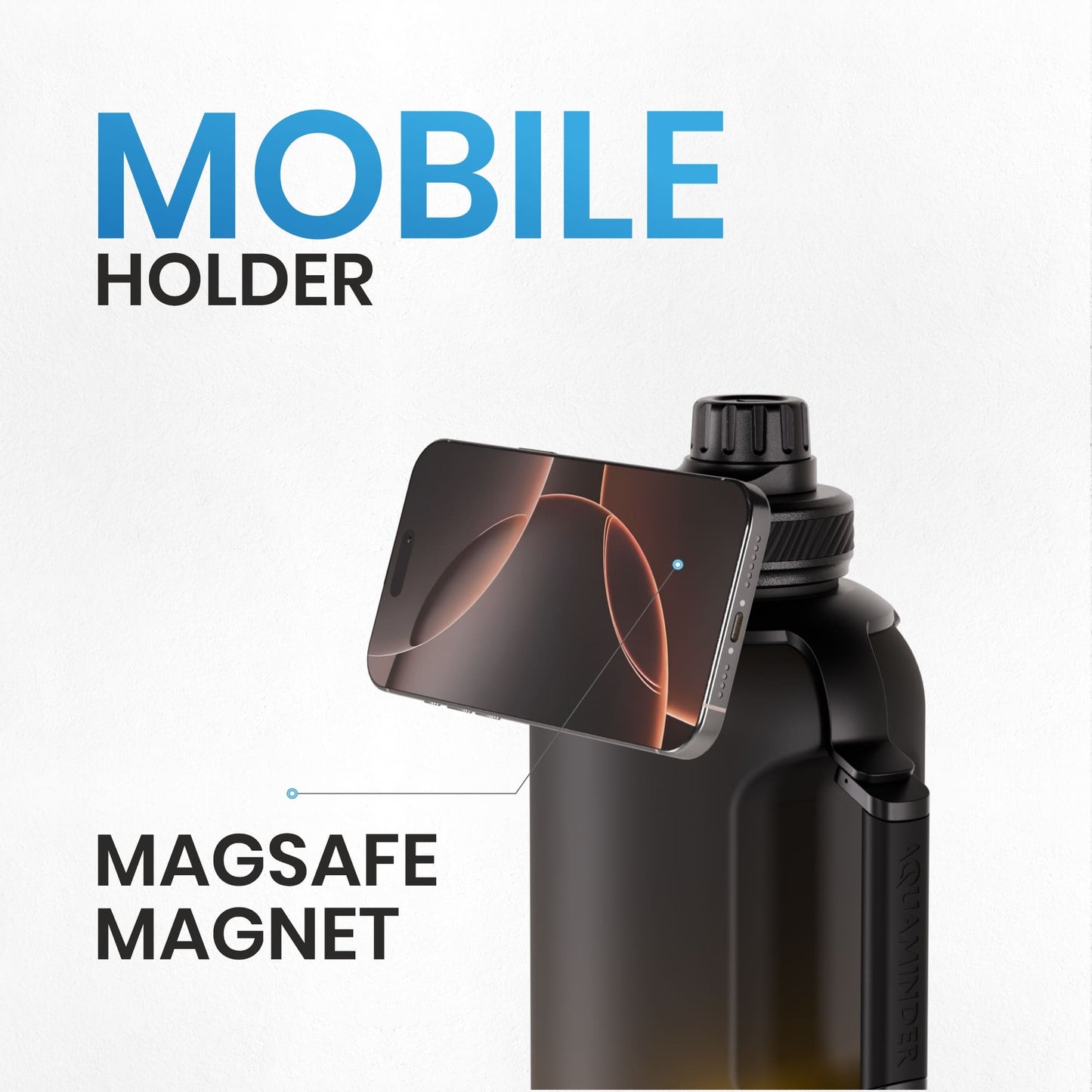Smart Water Bottle - 1300ml Hydration Tracker with Glow Reminder, Bluetooth App, with Magnetic Phone Holder, Congo Prime+ - AQUAMINDER