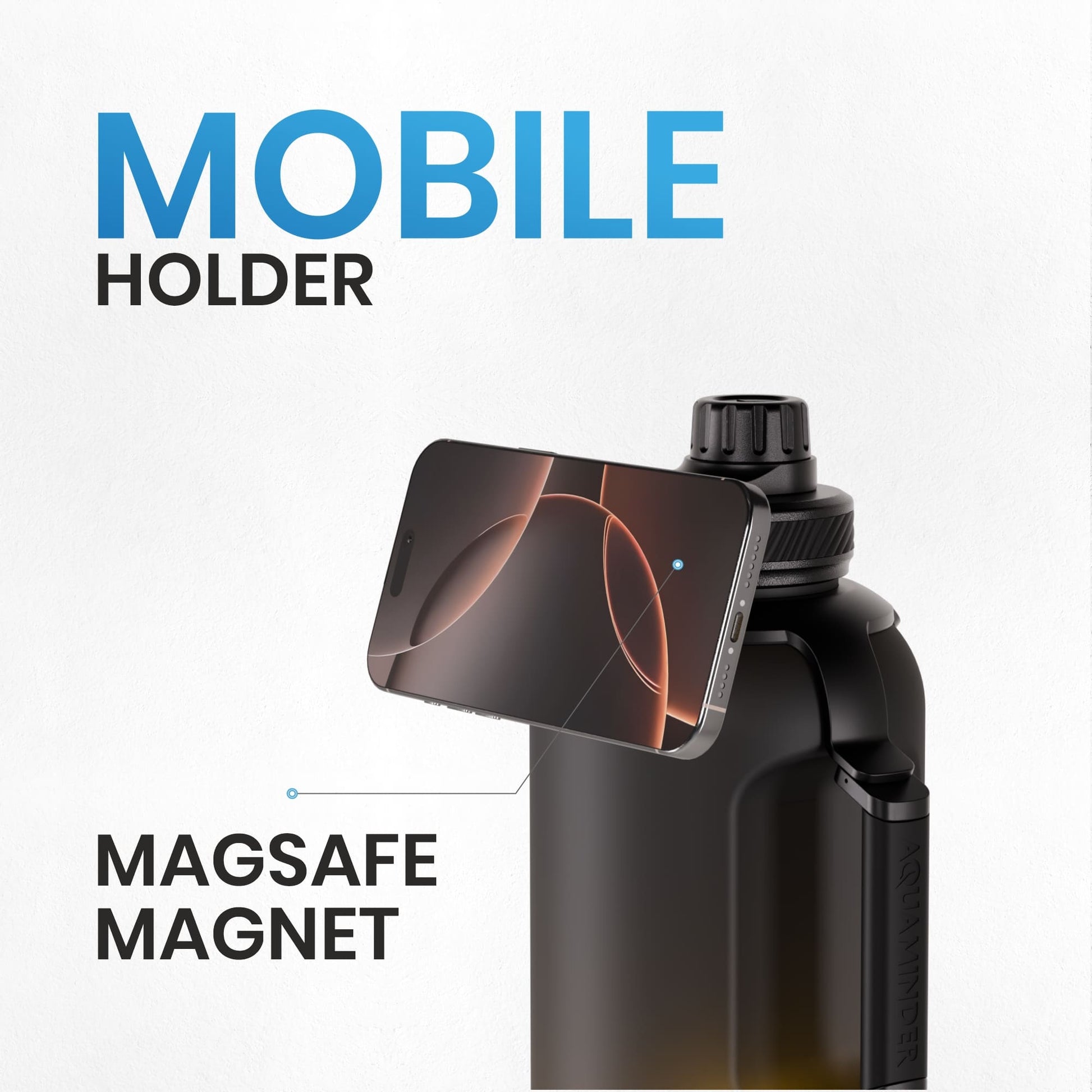 Smart Water Bottle - 1300ml Hydration Tracker with Glow Reminder, Bluetooth App, with Magnetic Phone Holder, Congo Prime+ - AQUAMINDER