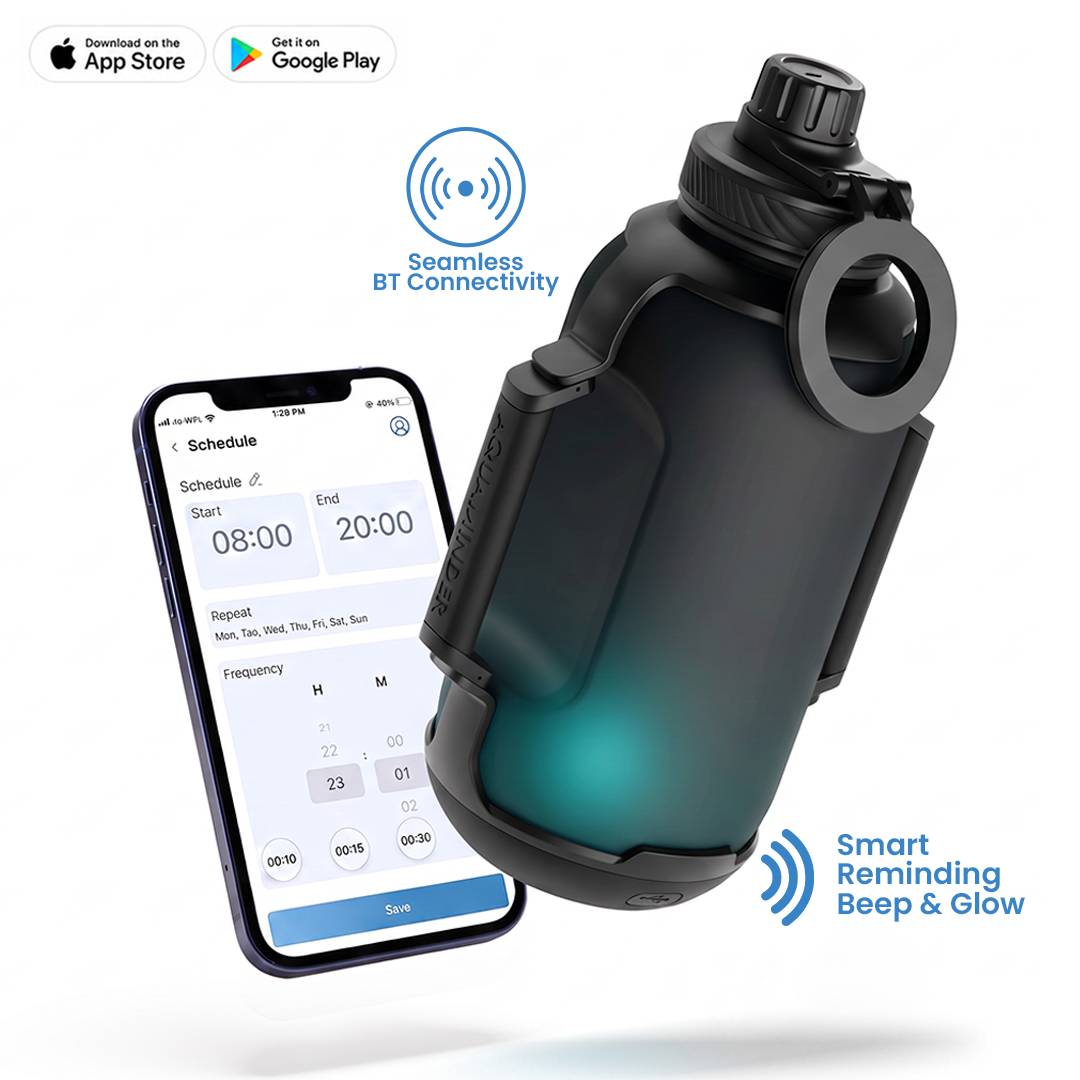 Congo Prime+ Smart Reminder Bottle with Chug Cap, Magnetic Phone Holder & Aquaminder APP Connectivity | 1300ml | Black