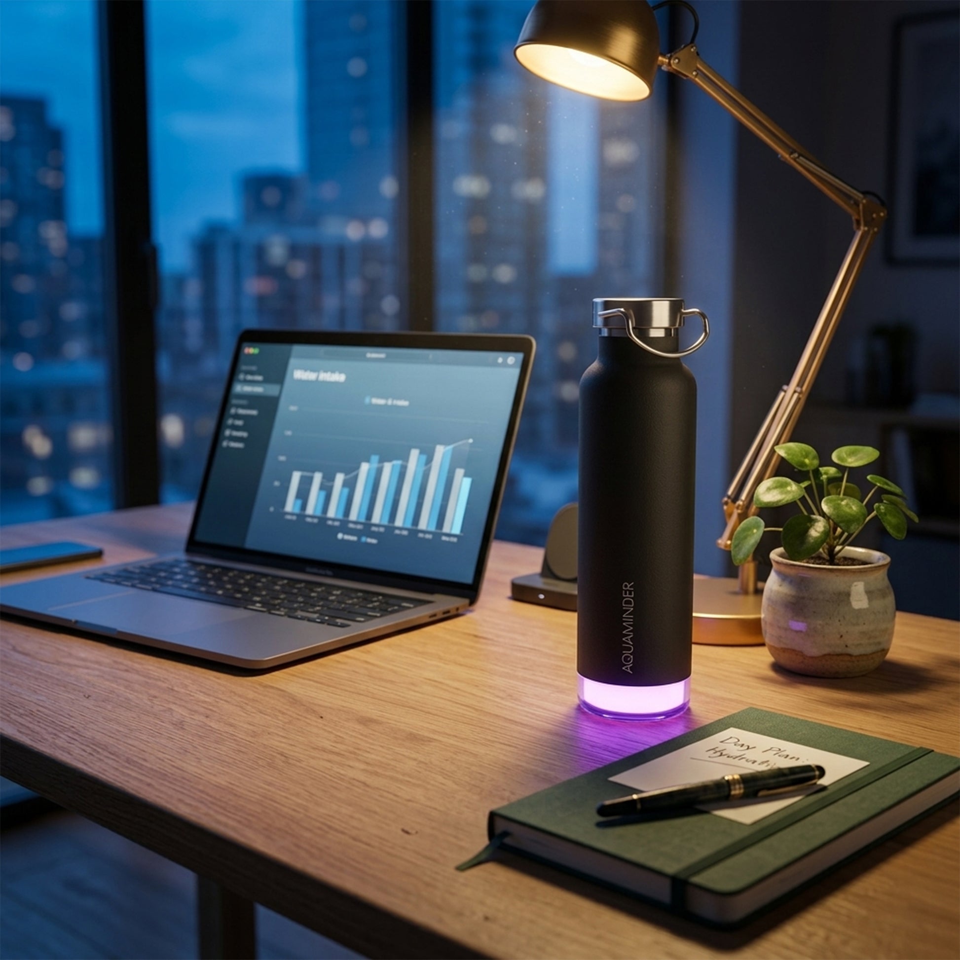 Thames+Smart Water Bottle with App Connectivity ,600 ml ,SS 304 Material - AQUAMINDER