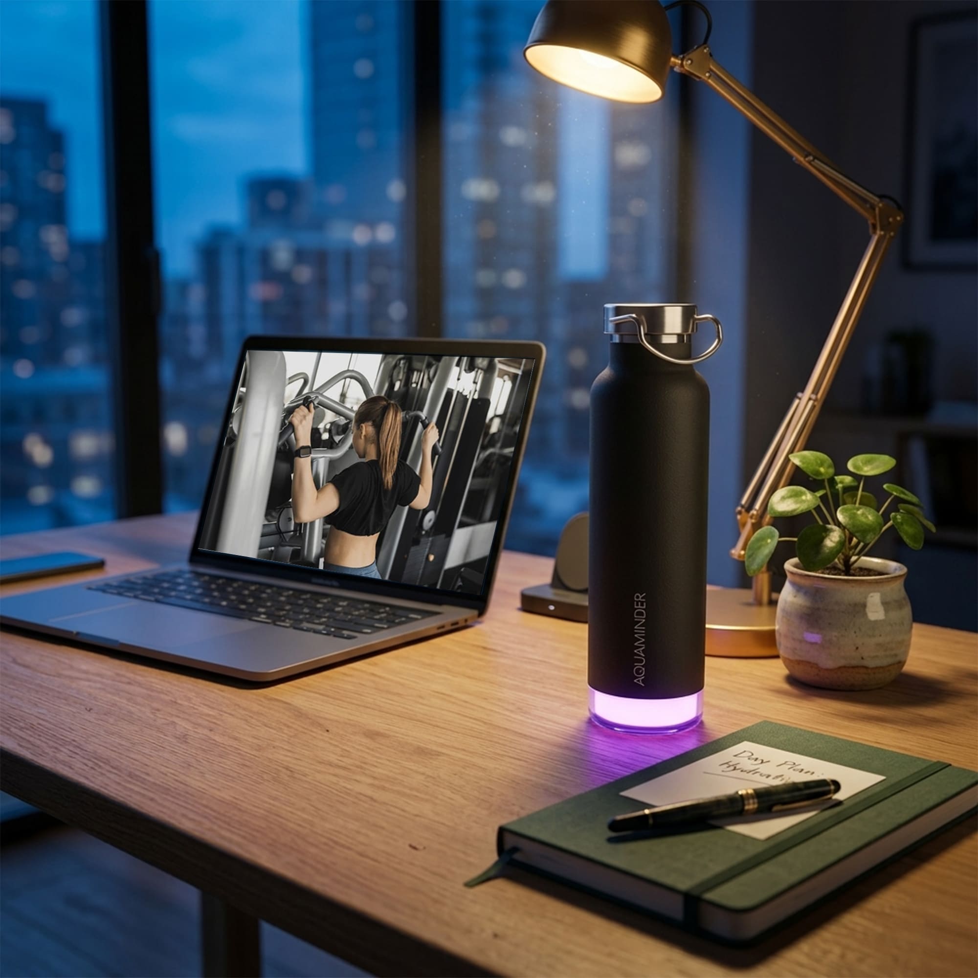 Thames+Smart Reminder Led Vacuum Bottle & Aquaminder APP Connectivity | 600 ml | Blue
