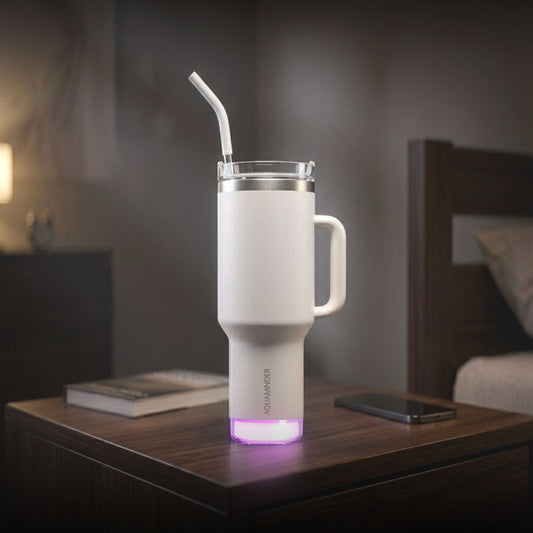 Nile+ Stainless Steel Tumbler with Handle, Straw & Lid 1.2 Litre SS304 Material with App Connectivity - AQUAMINDER