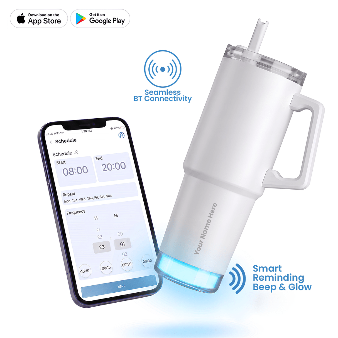 Personalised Nile Go+ Smart Reminder Led Vacuum Tumbler with Sipper Cap & Aquaminder APP Connectivity | 800ML | White - COD Not Applicable - AQUAMINDER