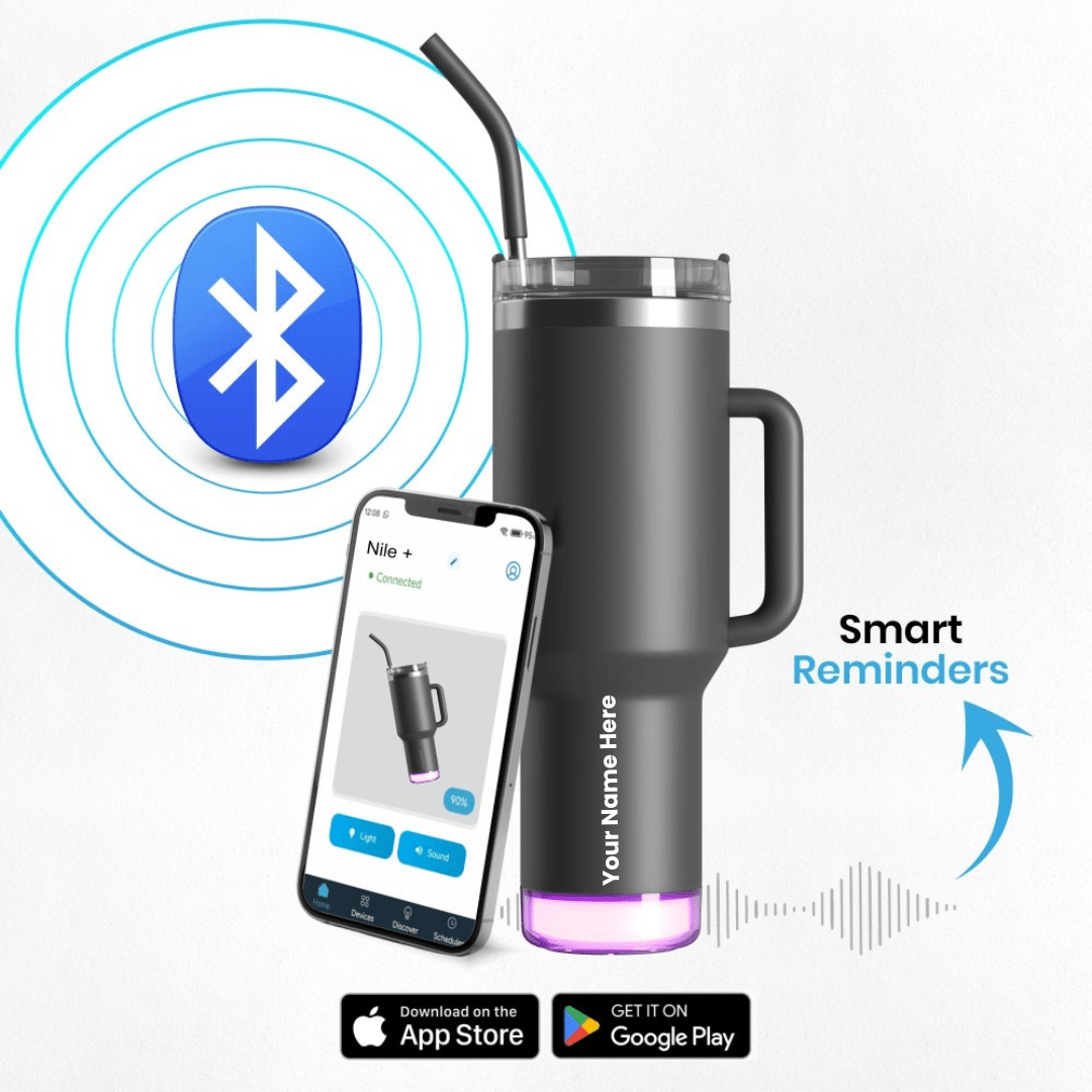 Personalised Nile+ Smart Reminder Led Vacuum Tumbler with Sipper Cap, Straw & Aquaminder APP Connectivity | 1200ML | Grey - COD Not Applicable - AQUAMINDER