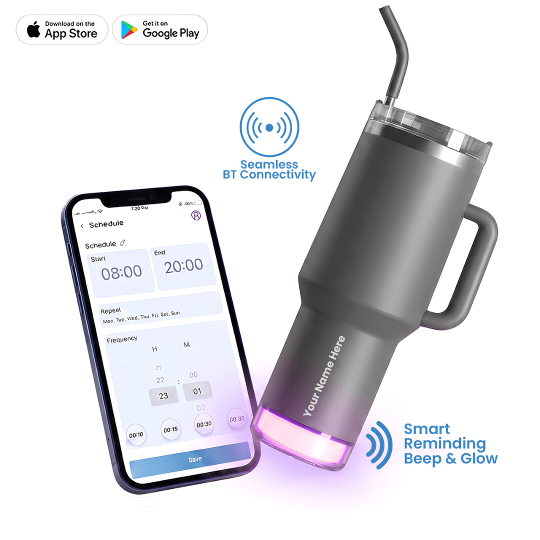 Personalised Nile+ Smart Reminder Led Vacuum Tumbler with Sipper Cap, Straw & Aquaminder APP Connectivity | 1200ML | Grey - COD Not Applicable - AQUAMINDER
