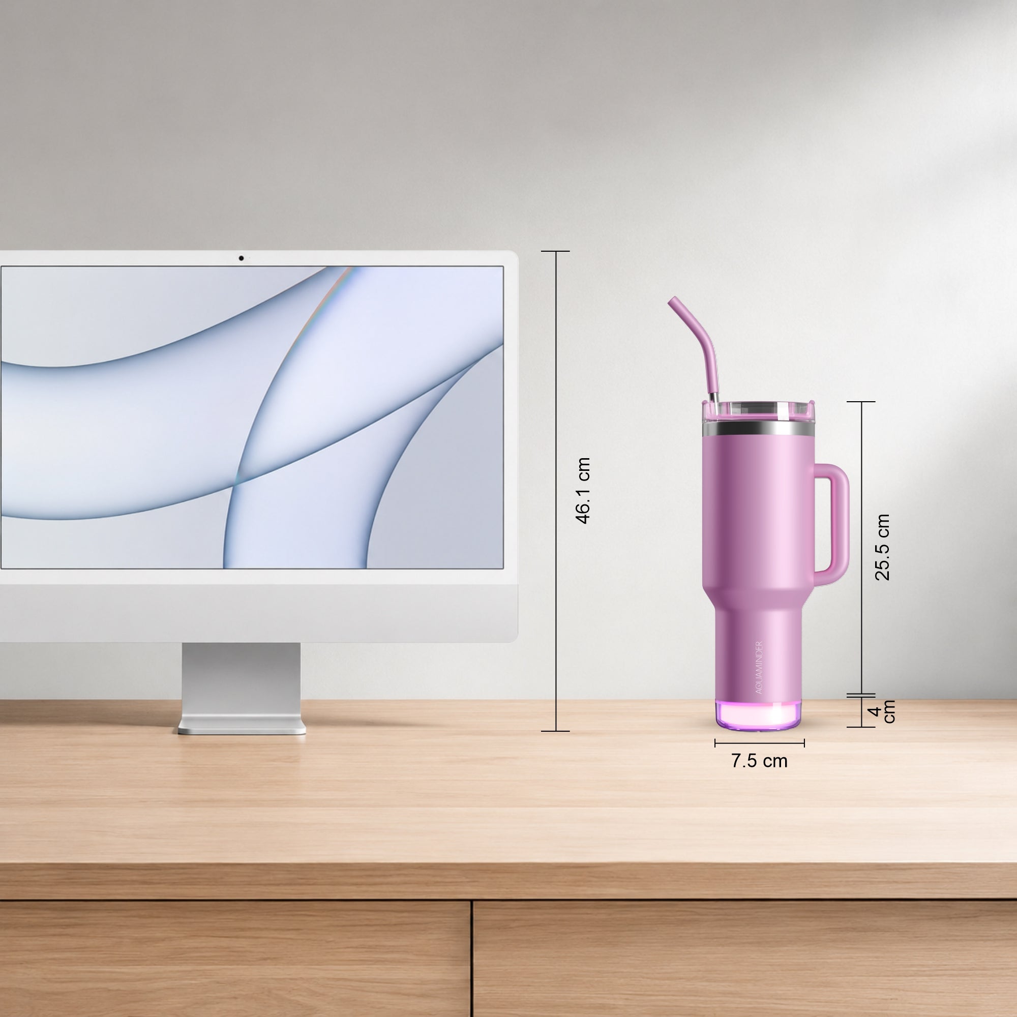 Personalised Nile+ Smart Reminder Led Vacuum Tumbler with Sipper Cap, Straw & Aquaminder APP Connectivity | 1200ML | Pink - COD Not Applicable - AQUAMINDER